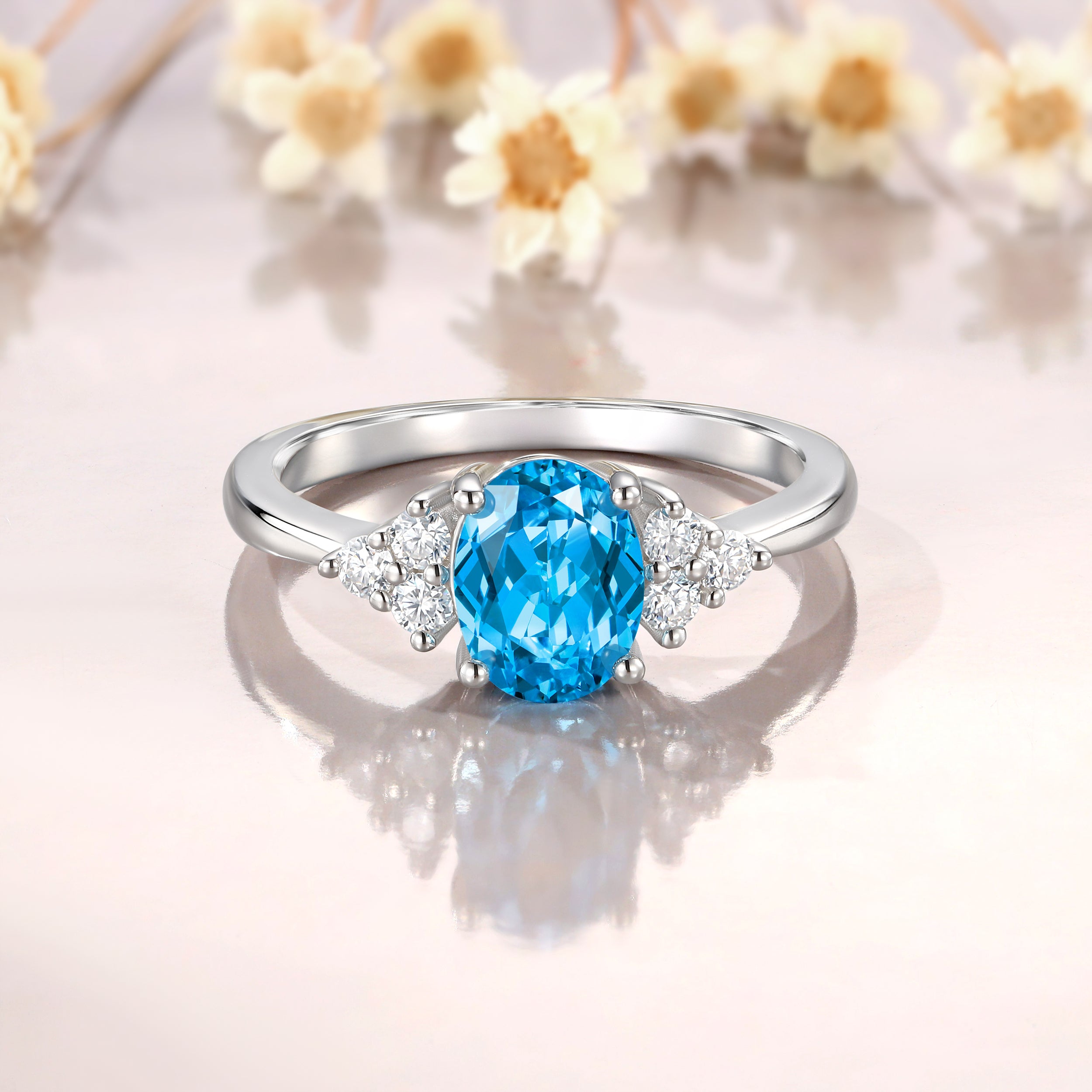 Ring for Sagittarius Capricorn, 6x8mm 1 1/2ct Topaz Oval Cut Ring, Moissanite Ring, Dec. Birthstone, Engagement Ring for Women, Gift for Her
