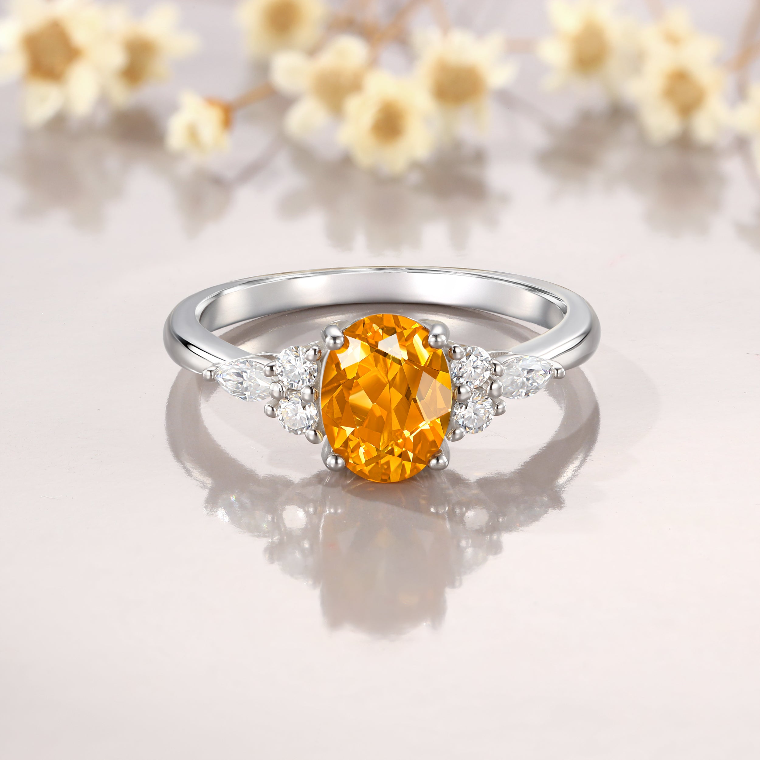Ring for Scorpio Sagittarius, 6x8mm 1 1/2ct Citrine Oval Cut Ring, Moissanite Ring, Nov. Birthstone, Engagement Ring for Women, Gift for Her
