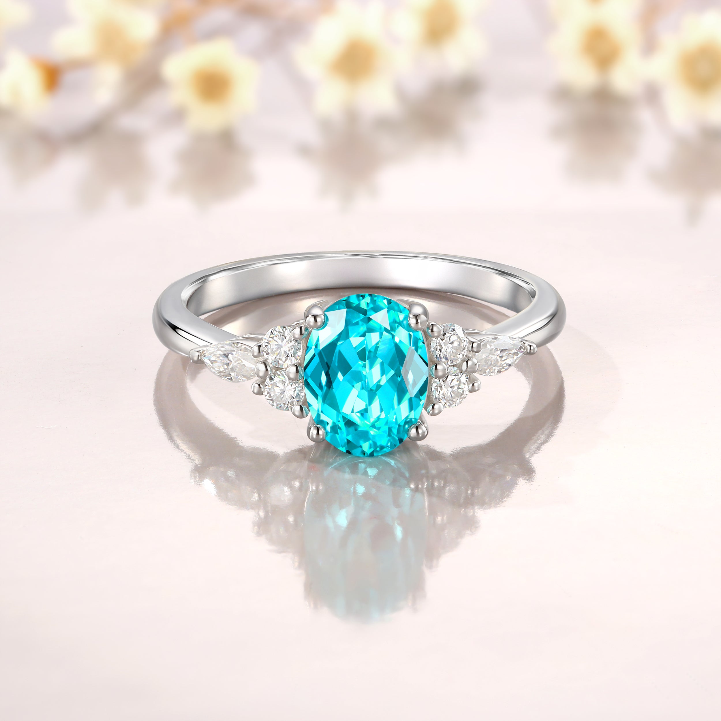 1.5CT Oval Cut Moissanite October Birthstone Engagement Ring Promise Anniversary Gift