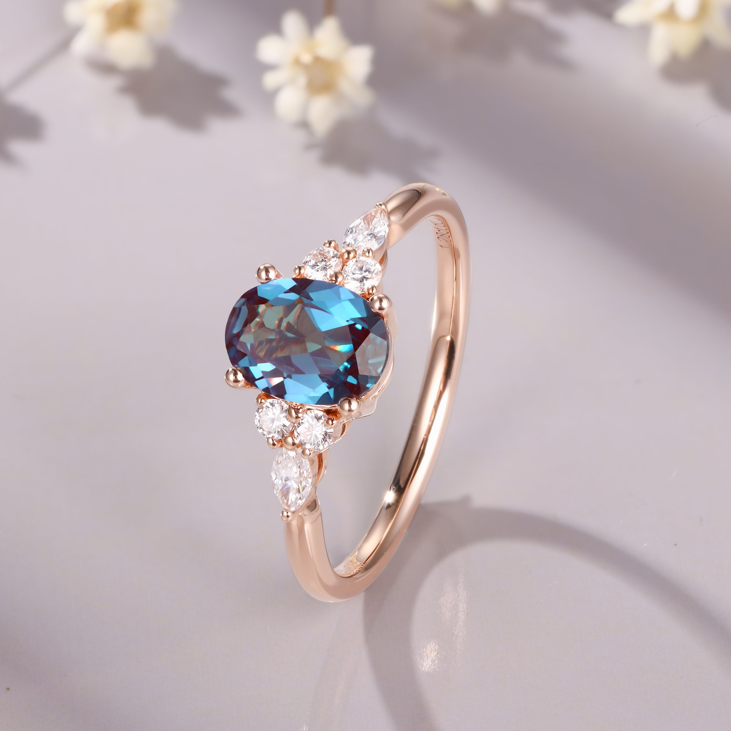 Oval Cut Alexandrite Color Changing Stone June Birthstone Promise Ring for Anniversary Gift