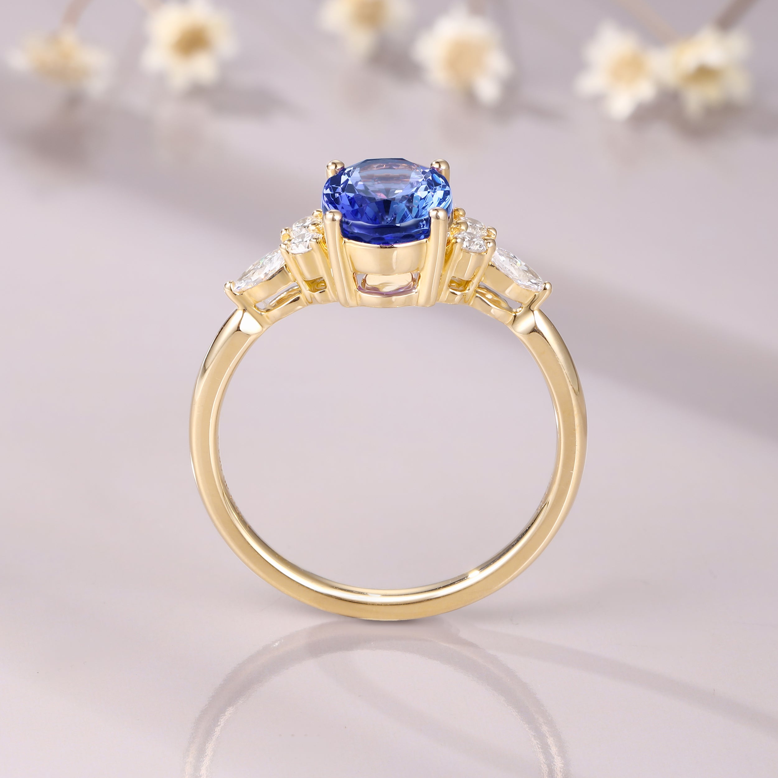 6*8mm Oval Cut Tanzanite Engagement 14K White Gold Birthday Gift Promise Ring