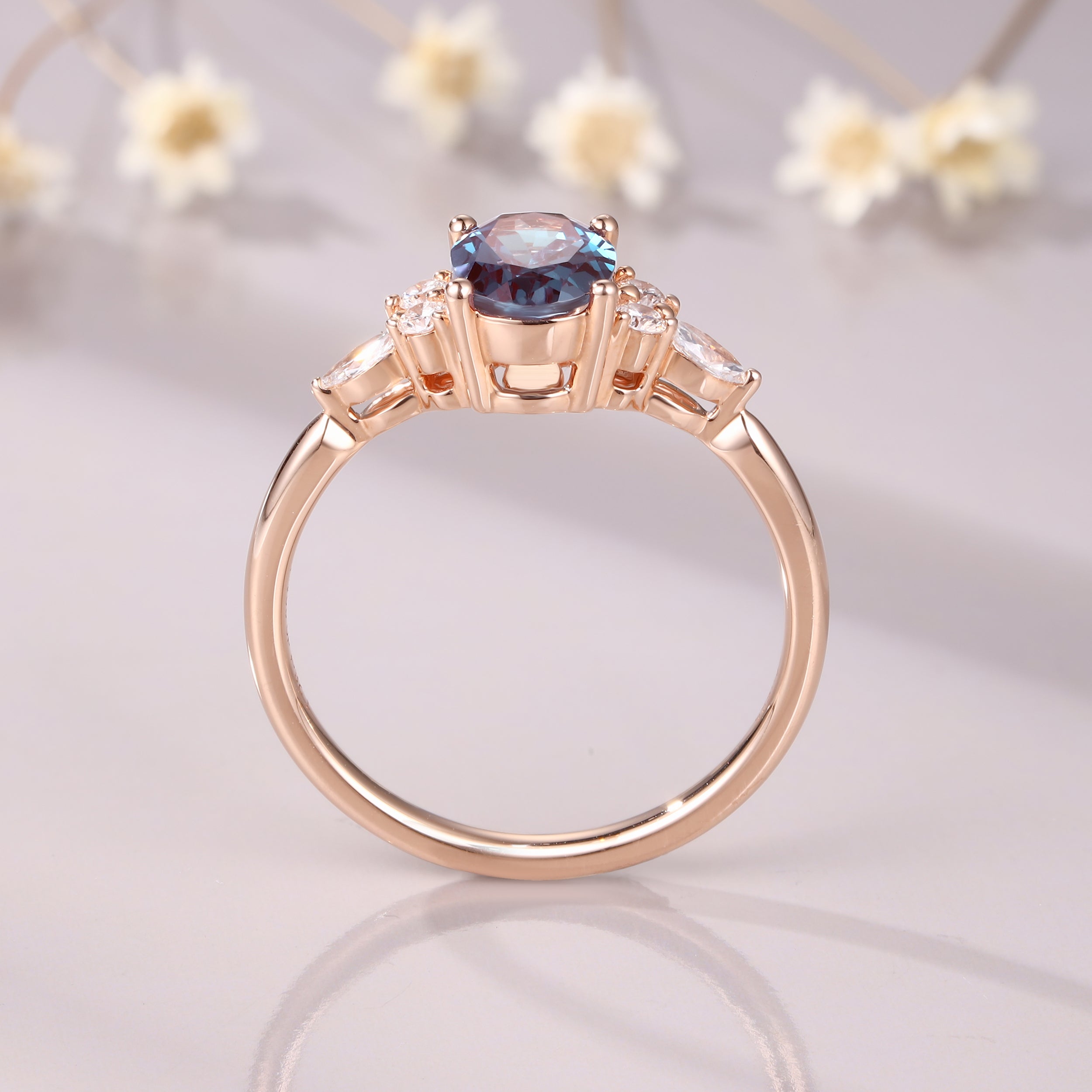 Oval Cut Alexandrite Color Changing Stone June Birthstone Promise Ring for Anniversary Gift