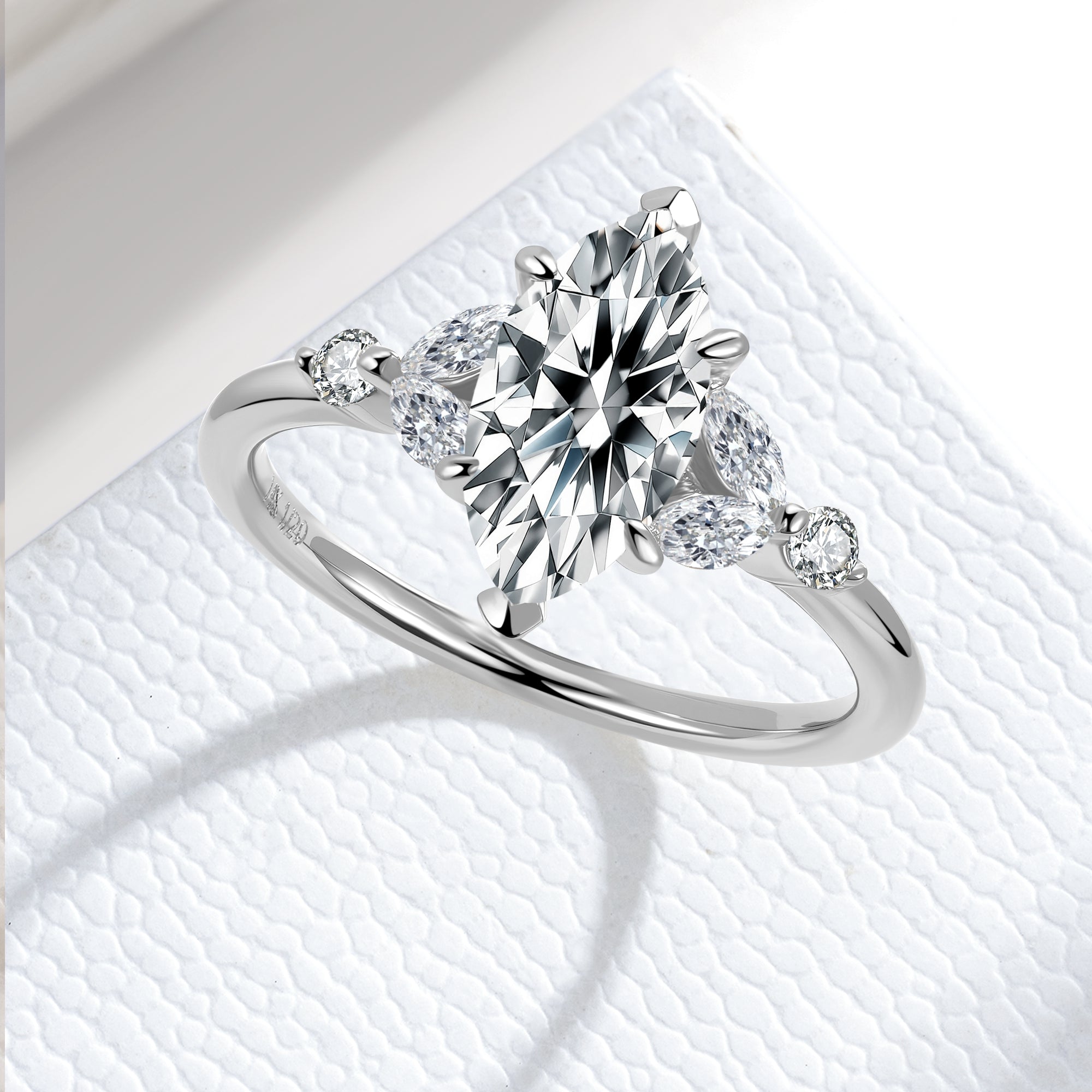 5*10/6*12mm Marquise Cut Moissanite Engagement Wedding Ring for Women 925 Sterling Silver Plated White Gold April Birthstone Valentines Gift for Her Size 7