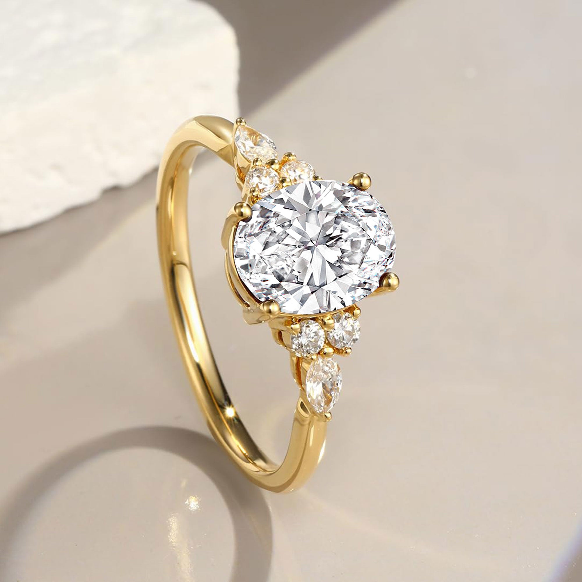 Oval Cut Moissanite anillo Classic Side Stone Engagement Ring Wedding Gift for Her