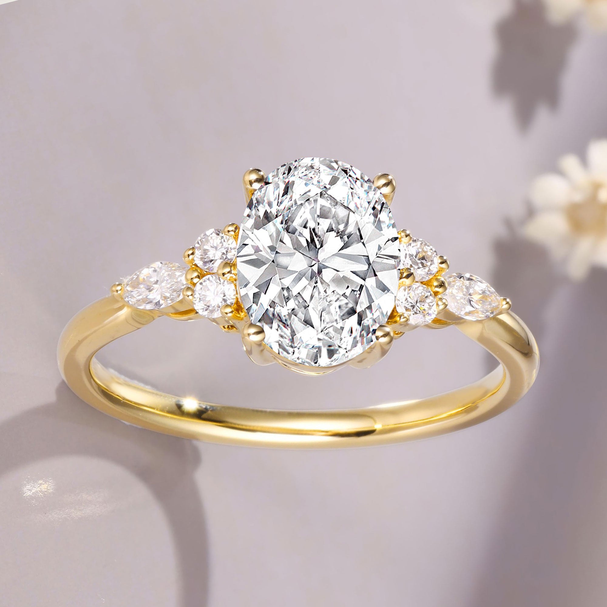 Oval Cut Moissanite anillo Classic Side Stone Engagement Ring Wedding Gift for Her
