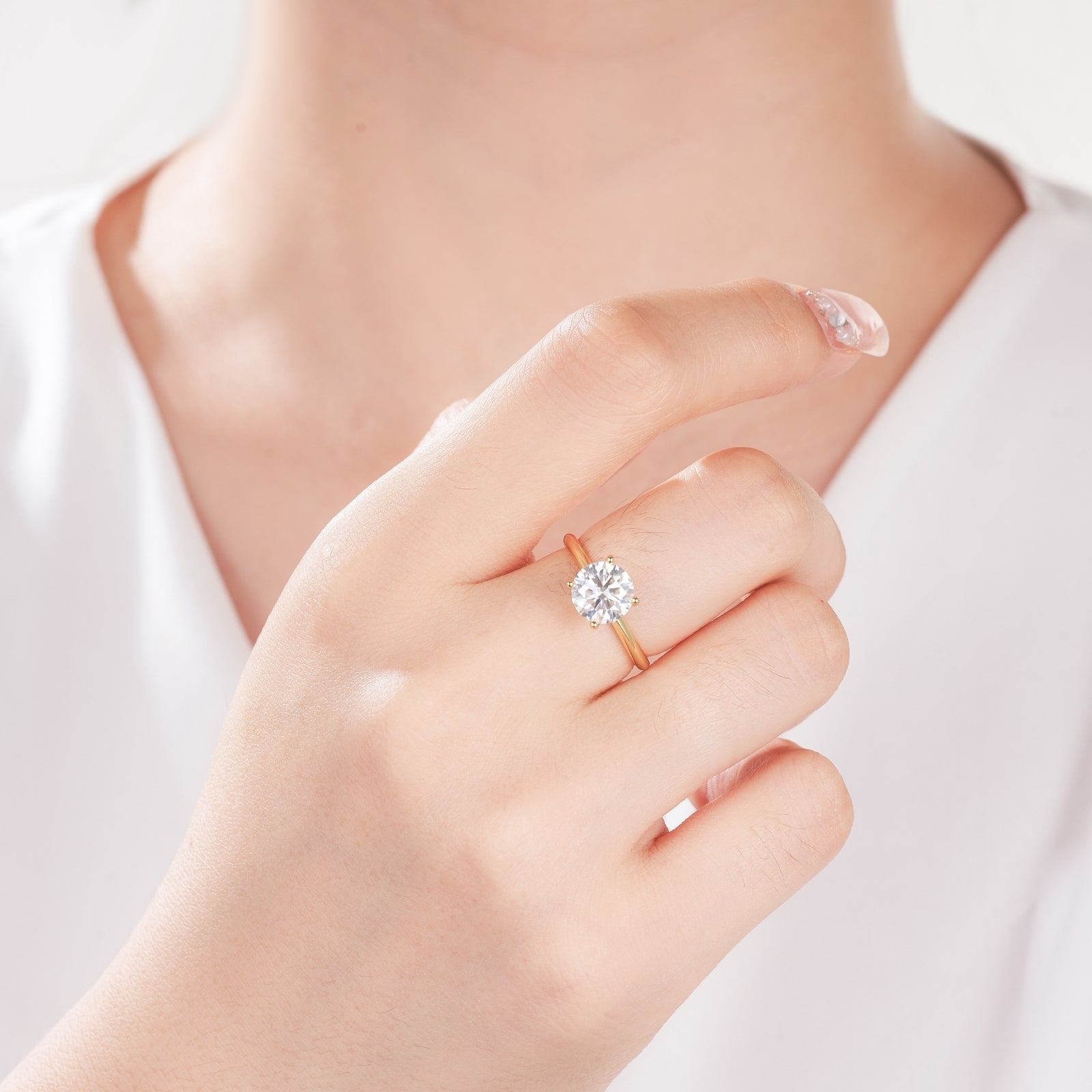 2 Carat Round Cut Mossanite Unique Gold Promise Ring