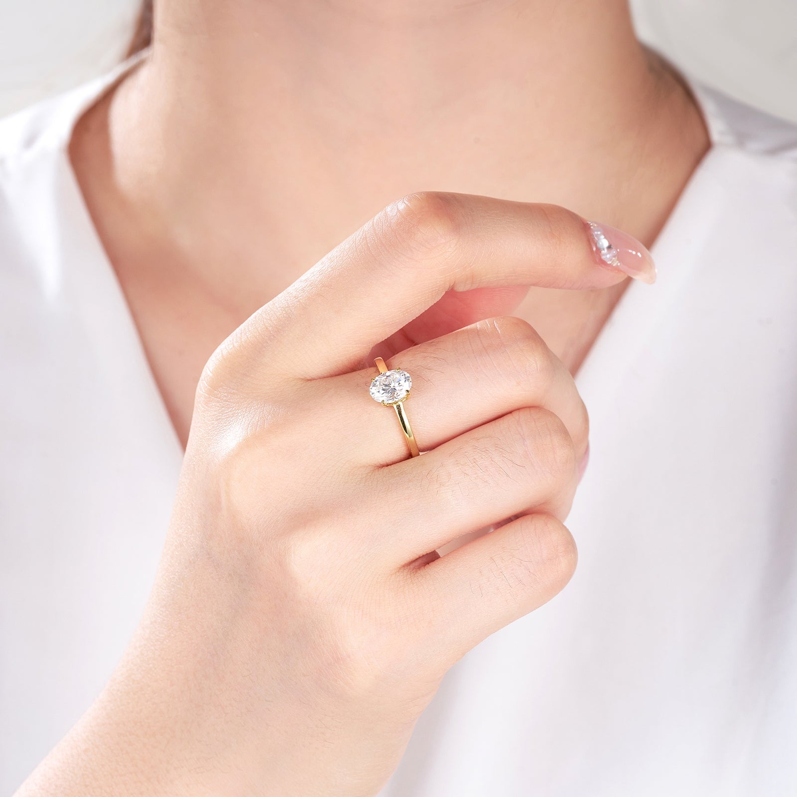 1.5Carat Oval Cut  Mossanite Engagement Gold Ring Diamond Solitare