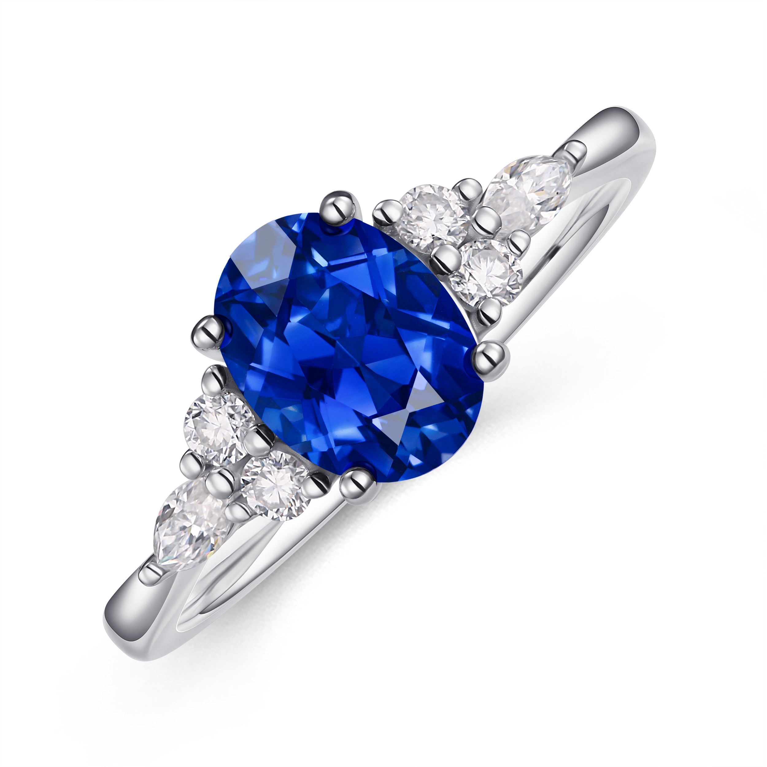 1.5CT Oval Cut Sapphire Ring in White Gold with Moissanite