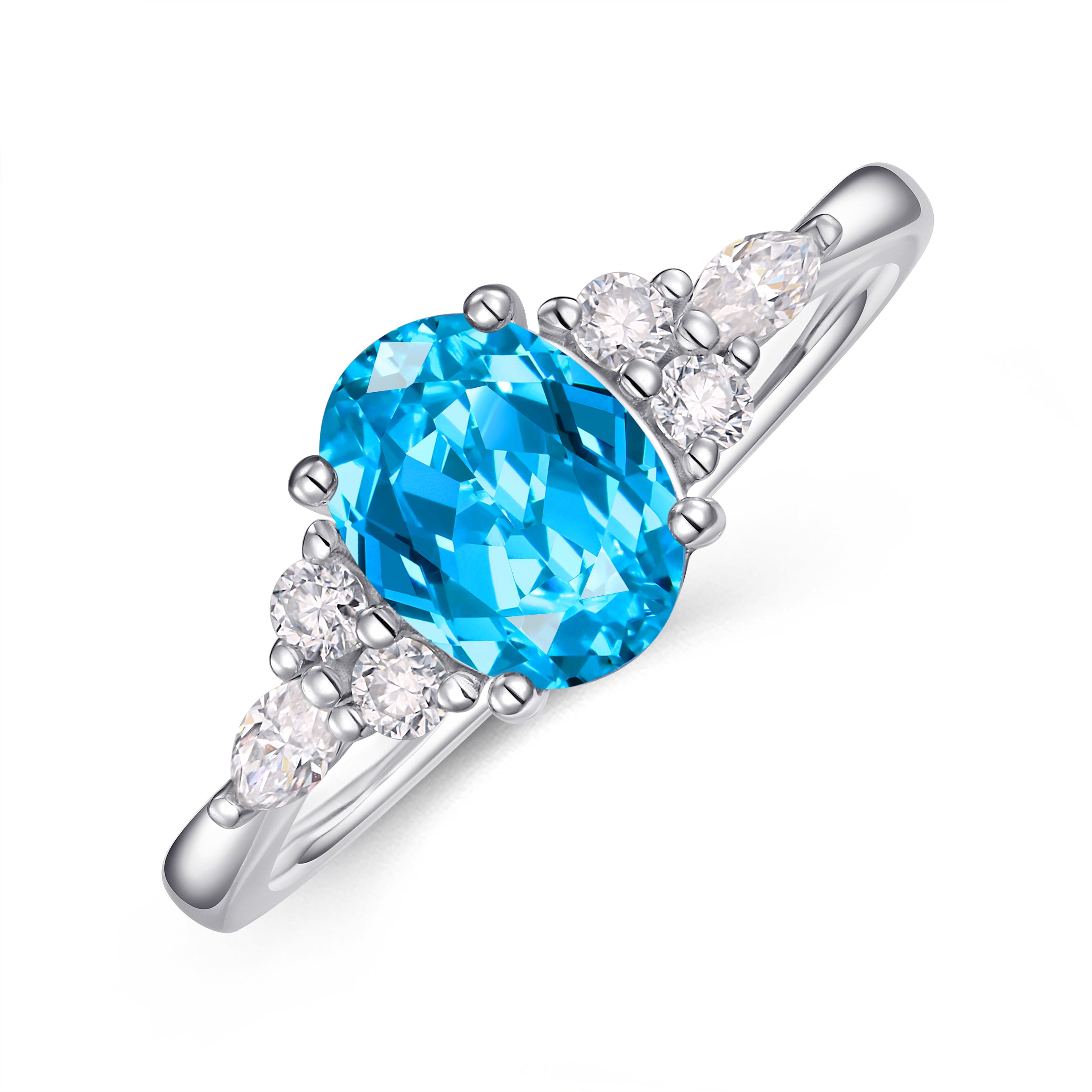 1.5CT White Gold Oval Cut Blue Topaz Engagement Ring for Women