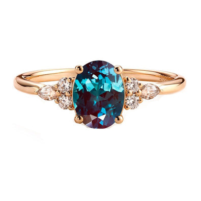 Oval Cut Alexandrite Color Changing Stone June Birthstone Promise Ring for Anniversary Gift