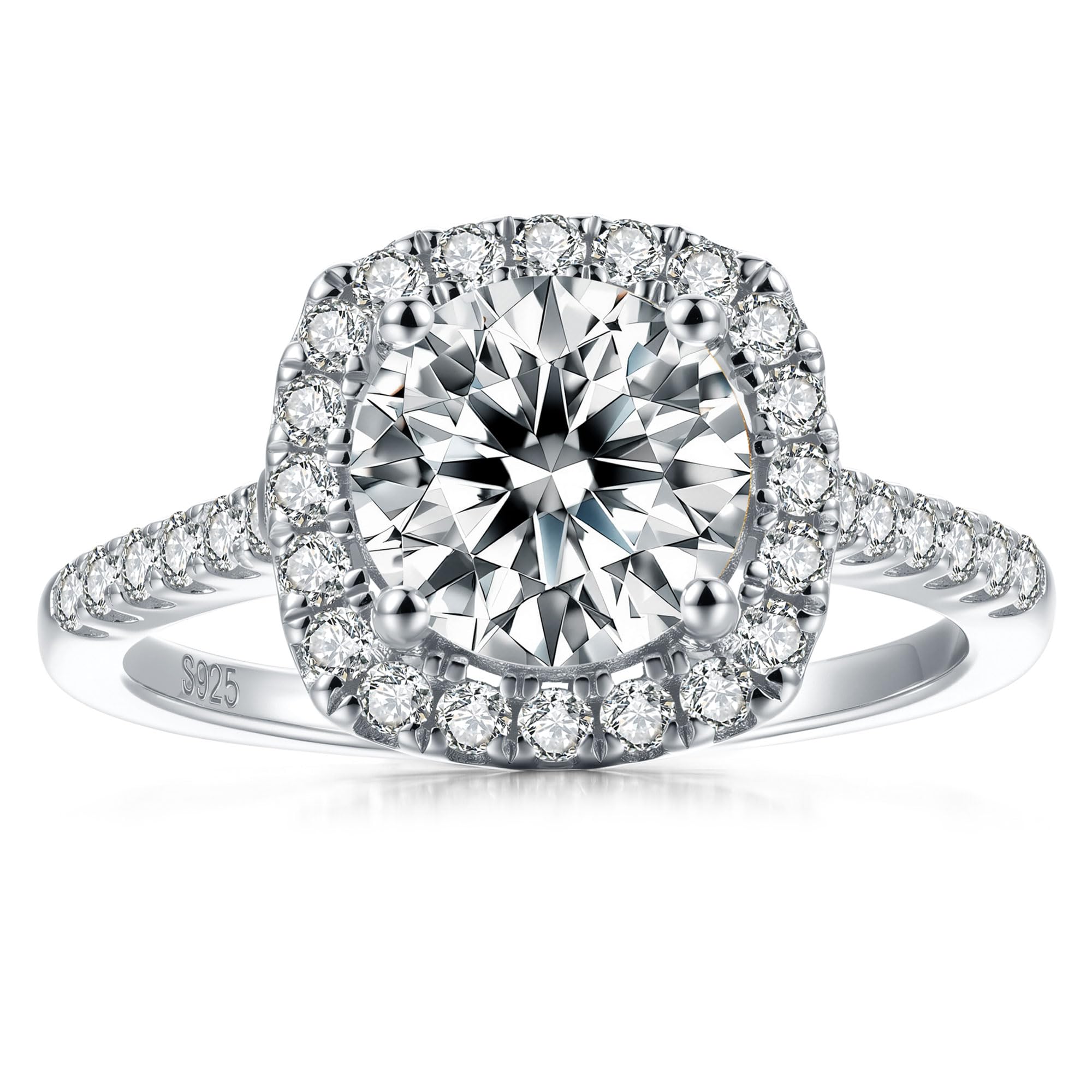 1CT/2CT Halo Moissanite Engagement Ring for Women, Cushion Shaped Half Eternal 14k Gold Vermeil 925 Sterling Silver, Promise Rings for Birthday Valentines Day Anniversary Christmas