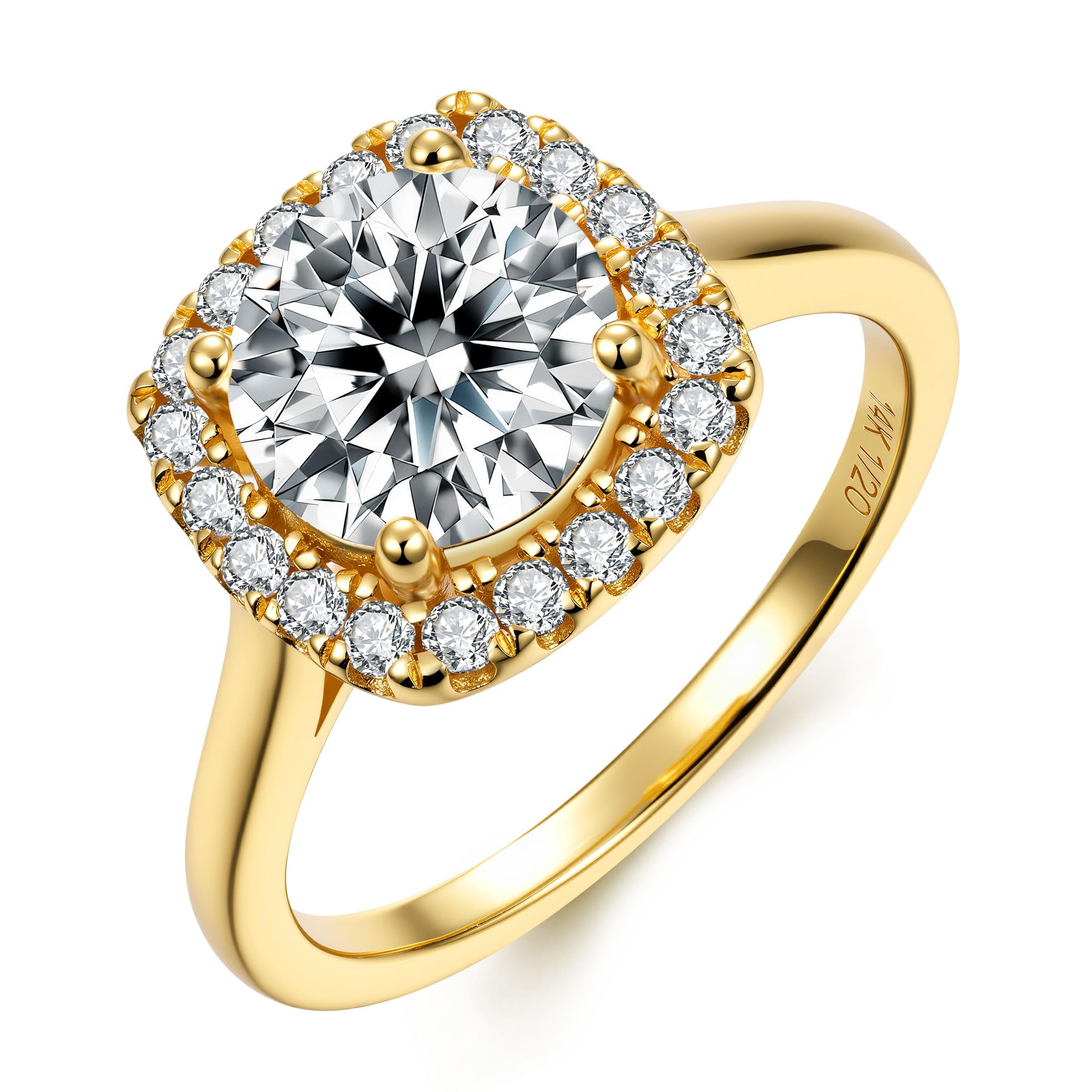 1CT/2CT Halo Moissanite Engagement Ring for Women, Cushion Shaped 925 Sterling Silver Plated White Gold, Promise Wedding Rings for April Birthstone Valentines Day Anniversary Christmas