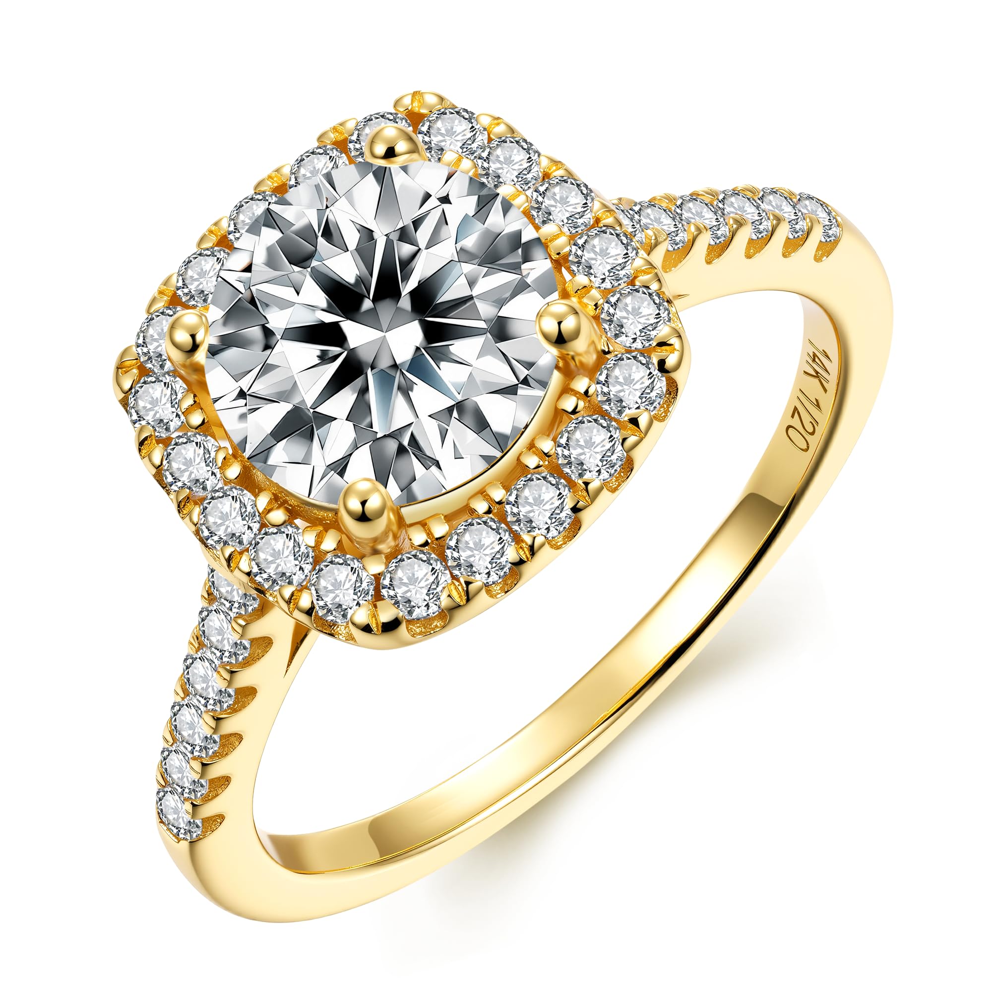 1CT/2CT Halo Moissanite Engagement Ring for Women, Cushion Shaped Half Eternal 14k Gold Vermeil 925 Sterling Silver, Promise Rings for Birthday Valentines Day Anniversary Christmas
