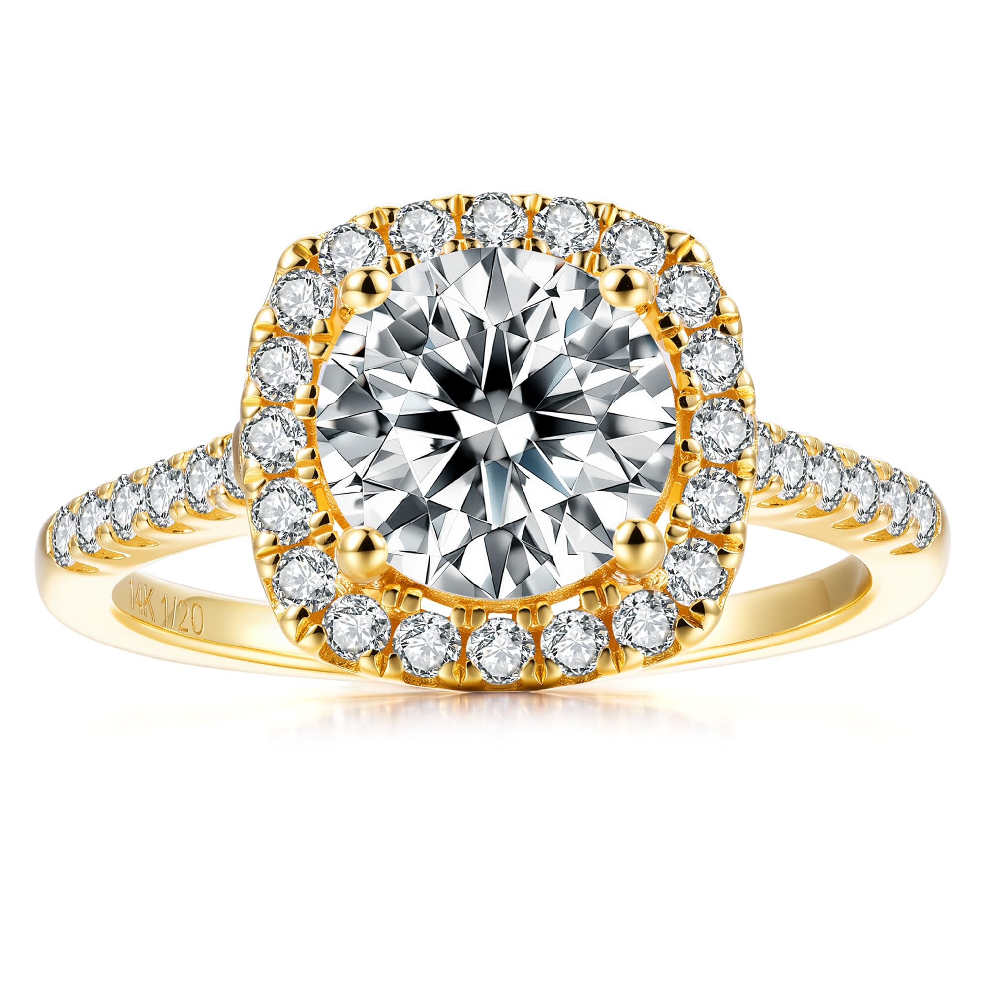 1CT/2CT Halo Moissanite Engagement Ring for Women, Cushion Shaped Half Eternal 14k Gold Vermeil 925 Sterling Silver, Promise Rings for Birthday Valentines Day Anniversary Christmas