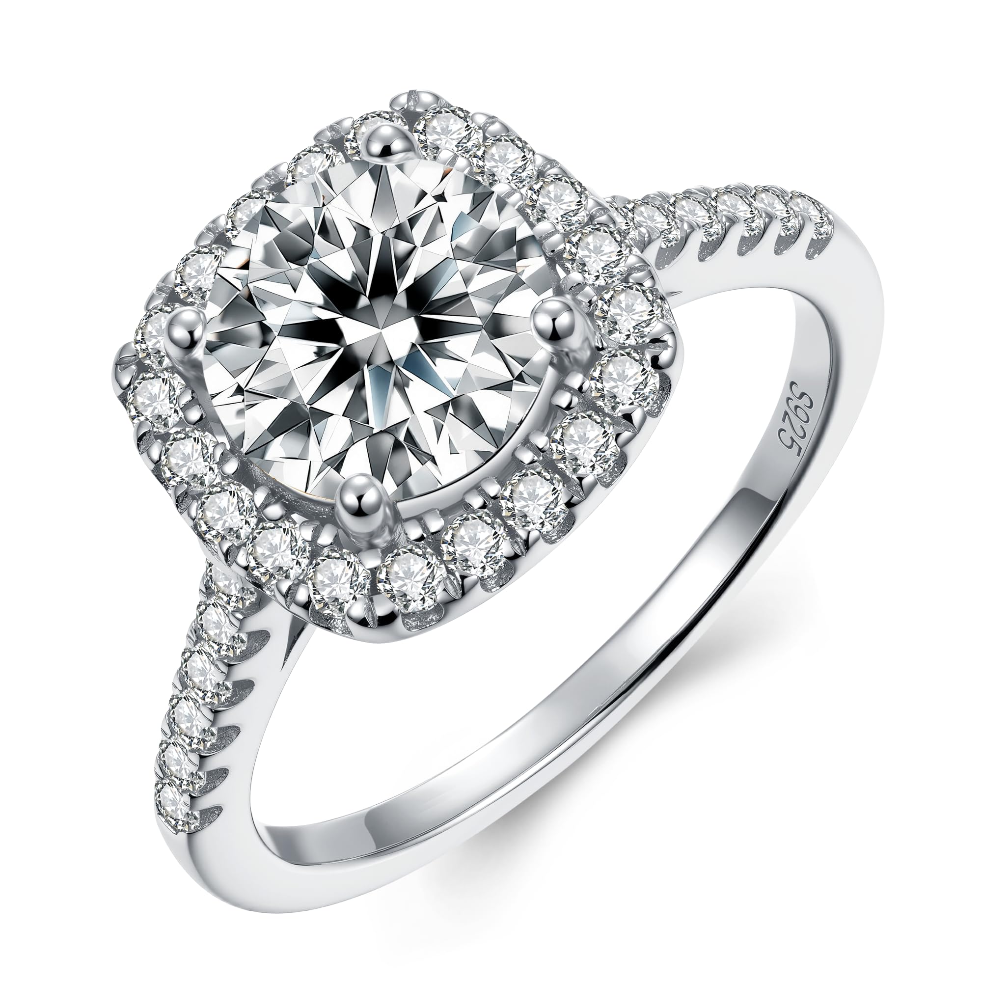 1CT/2CT Halo Moissanite Engagement Ring for Women, Cushion Shaped Half Eternal 14k Gold Vermeil 925 Sterling Silver, Promise Rings for Birthday Valentines Day Anniversary Christmas
