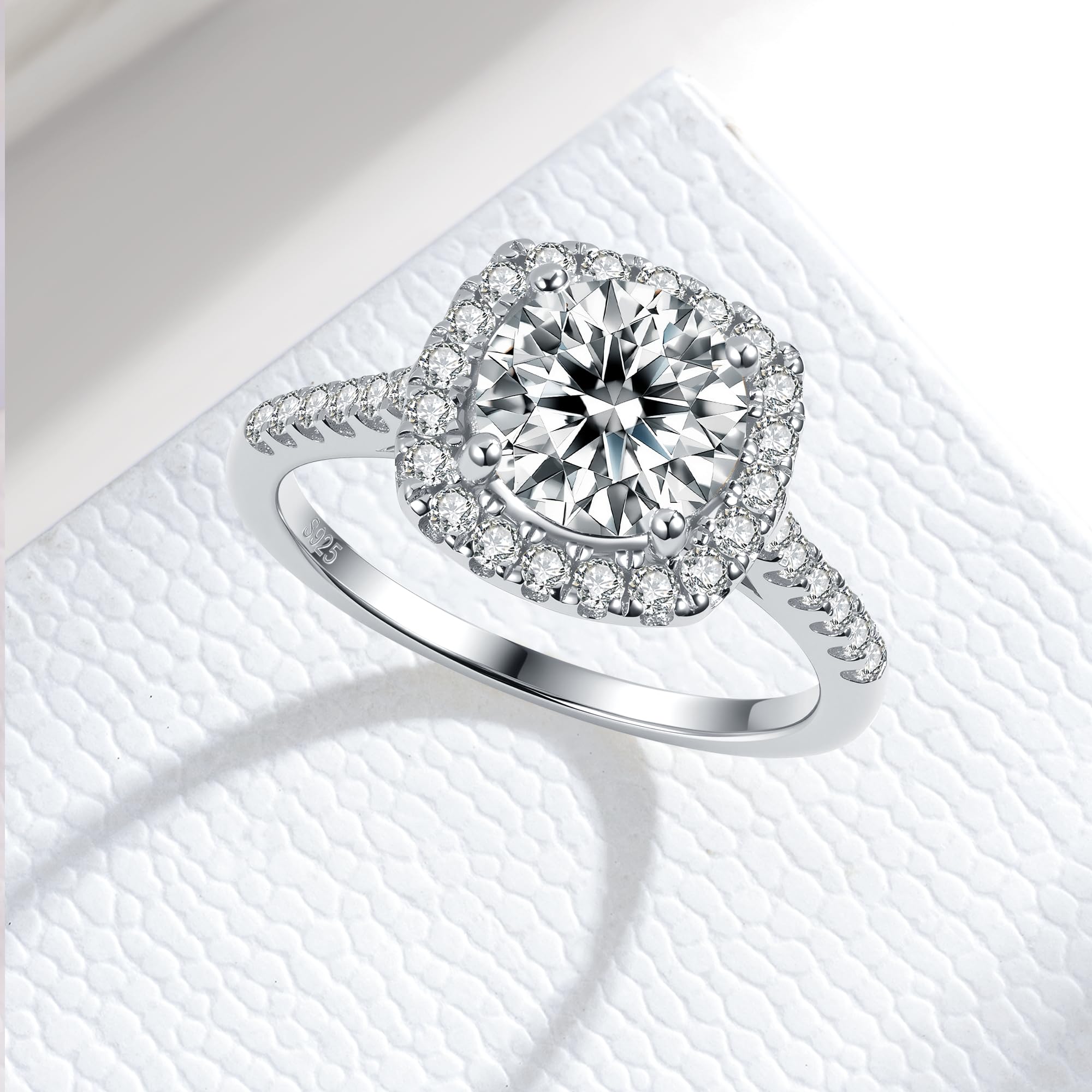 1CT/2CT Halo Moissanite Engagement Ring for Women, Cushion Shaped Half Eternal 14k Gold Vermeil 925 Sterling Silver, Promise Rings for Birthday Valentines Day Anniversary Christmas