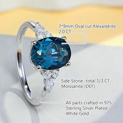 1.5CT Oval Cut Alexandrite Moissanite Lab Grown Classic Side Stone Ring in Rose Gold