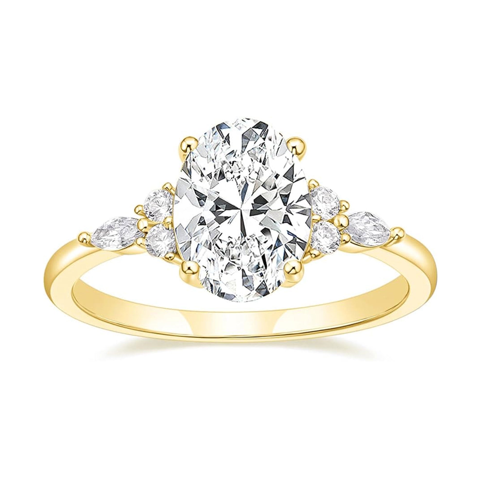 Oval Cut Moissanite anillo Classic Side Stone Engagement Ring Wedding Gift for Her