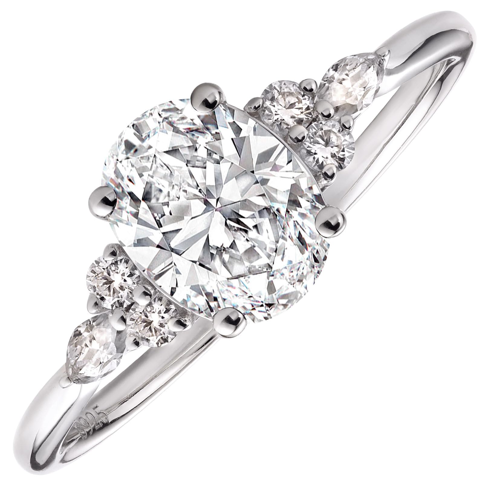 1.5CT Oval Cut Moissanite Classic Side Stone Engagement Ring in White Gold