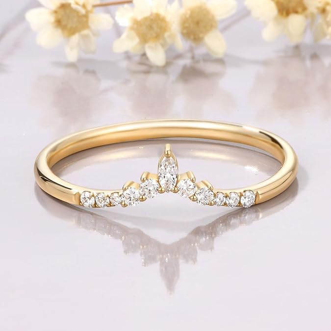 14K Gold Vermeil Rings Stacking Moissanite Wedding Ring for Women