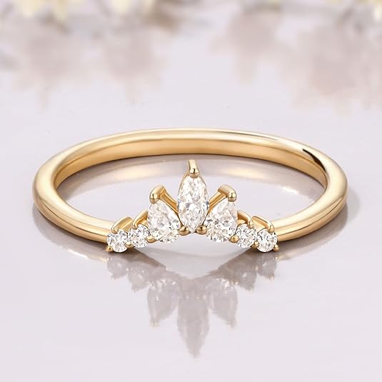 Curved Shaped Marquise Cut Moissanite Wedding Bands For Women