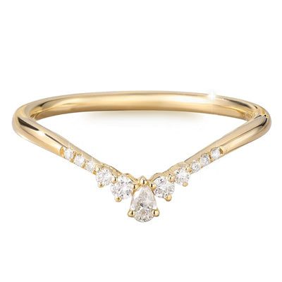 Curved Shape Cluster Classic Wedding Band For Her