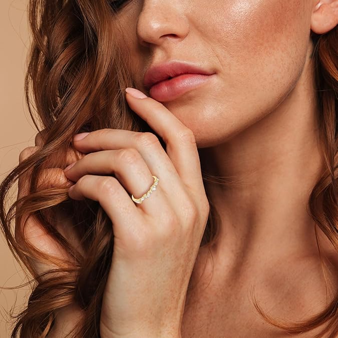 Marquise Cut Moissanite  Curved Wedding Band With Leaf Shaped