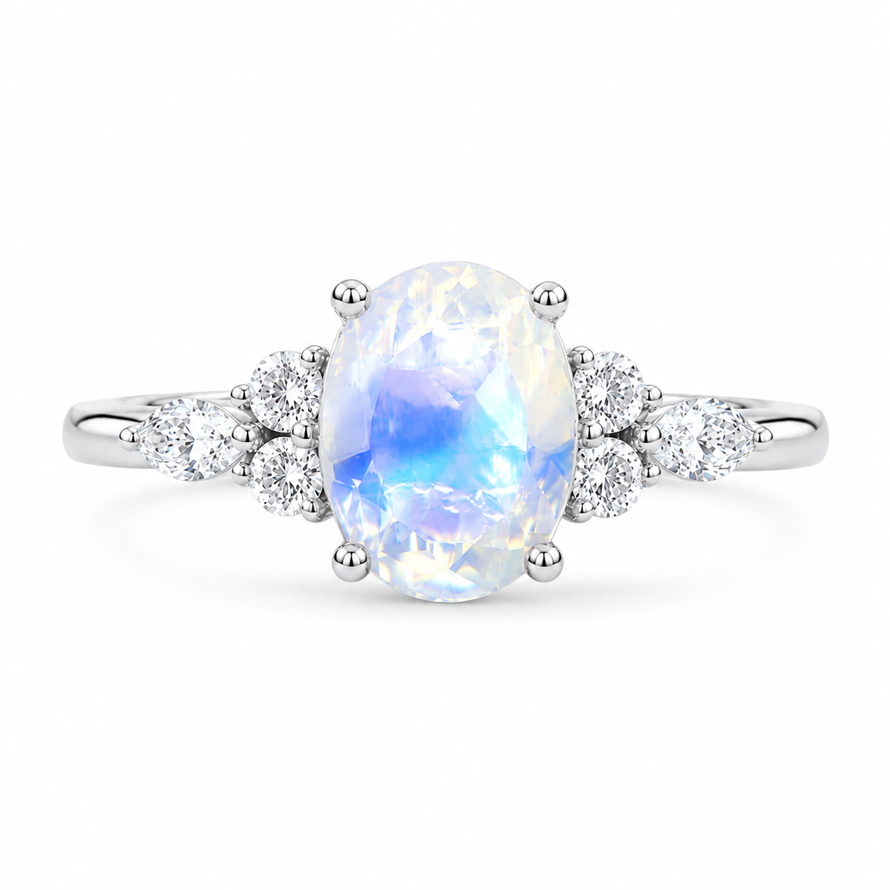 Vintage Oval Shaped Moonstone Engagement Ring in White Gold