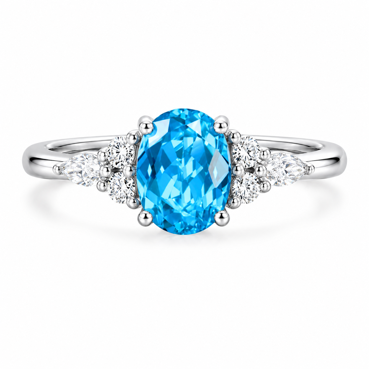 1.5CT Oval Cut Blue Topaz Engagement Ring November Birthstone Anniversary Gift for Women