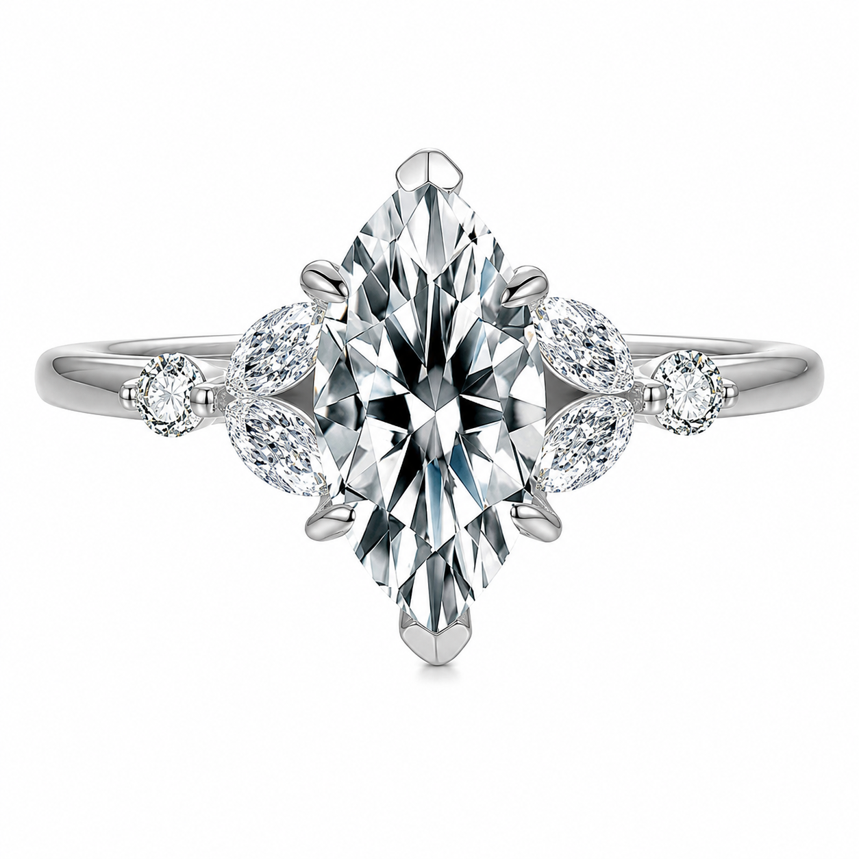 5*10/6*12mm Marquise Cut Moissanite Engagement Wedding Ring for Women 925 Sterling Silver Plated White Gold April Birthstone Valentines Gift for Her