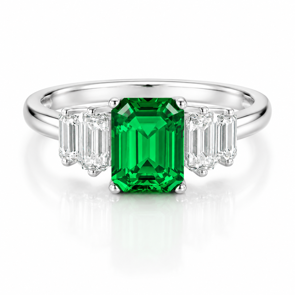 1.5CT Emerald Cut Moissanite Lab Tsavorite Engagement Ring Set Bridal Set