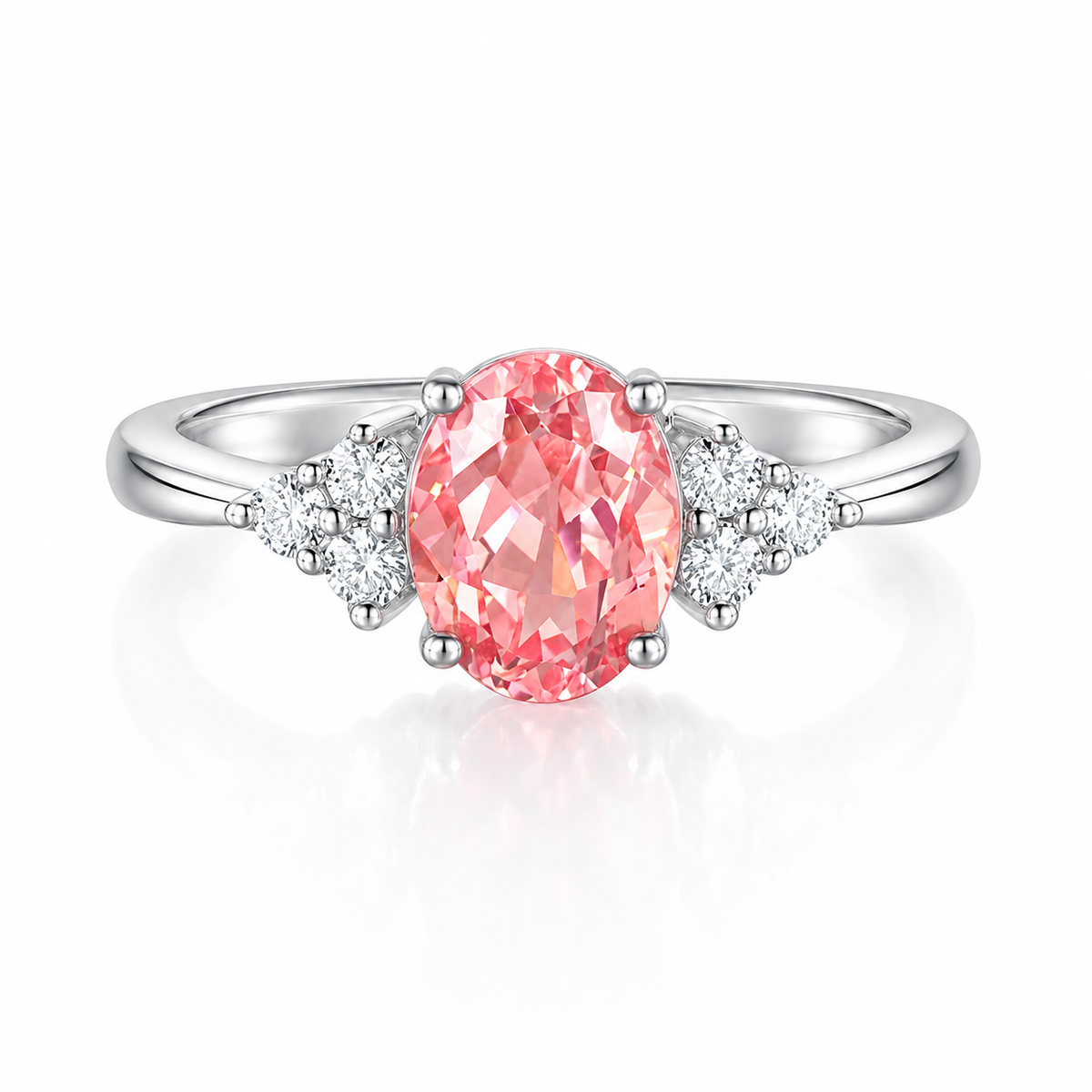 1/2CT Oval Cut Moissanite Lab Padparadscha Classic Side Stone Engagement Ring