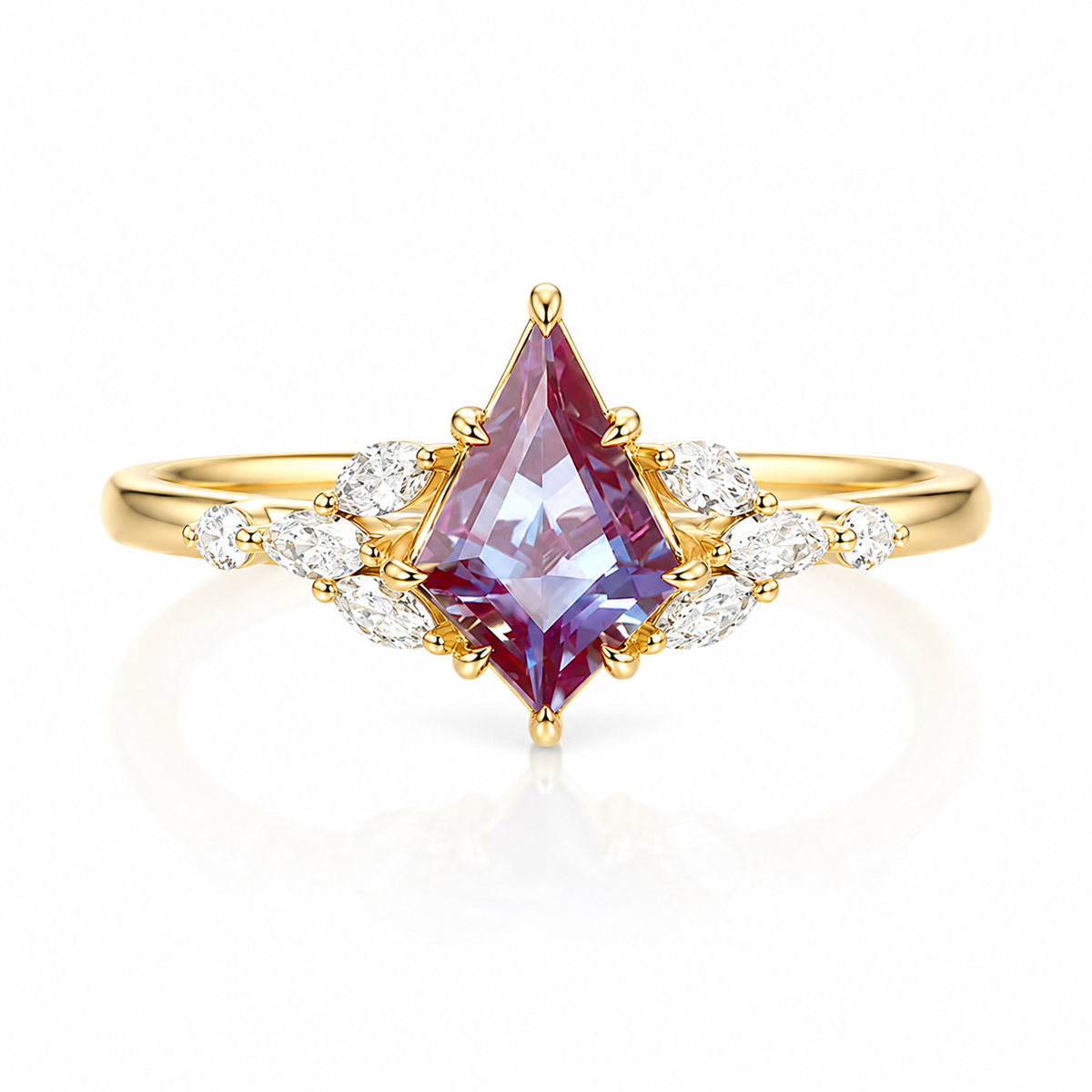 Vintage Kite Cut Alexandrite Engagement Unique Color Change Gemstone Ring