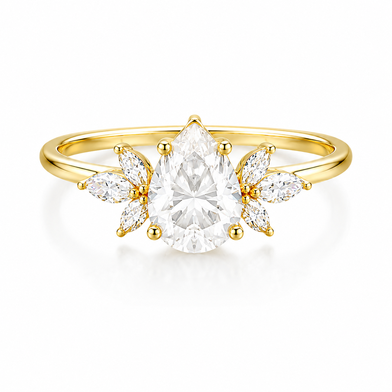 1.5CT Pear shaped Yellow Gold Moissanite Lab Grown Engagement Anniversary Gift Ring for Women