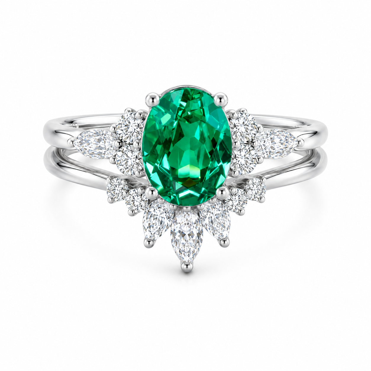Oval Cut Tsavorite Engagement 14K White Gold Wedding Bridal Set Anniversary Gift Ring
