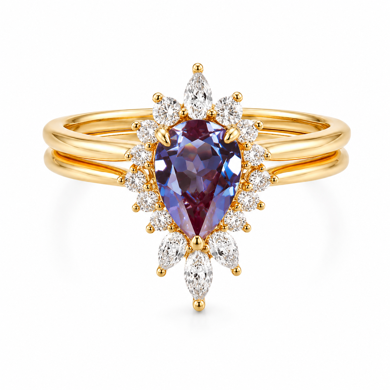 Pear Shaped Alexandrite Unique Engagement White Gold Bridal Ring