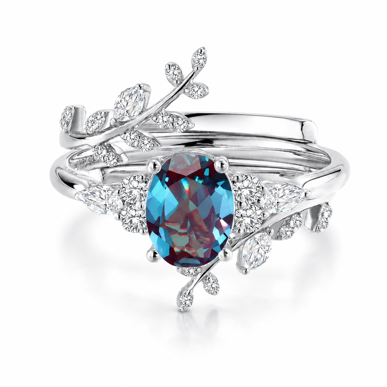 Vintage Oval Cut Alexandrite Engagement White Gold Wedding Enhancer Ring