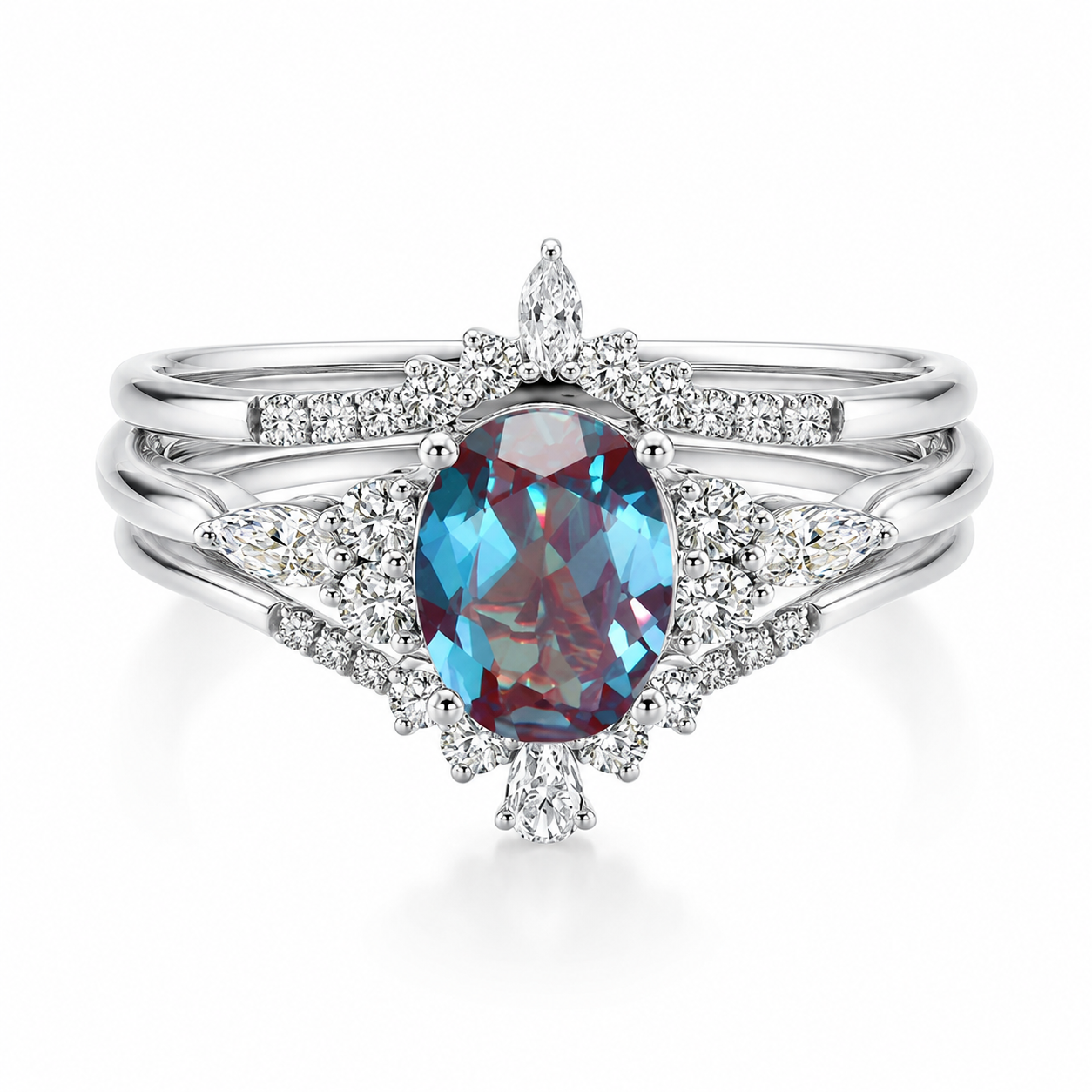3pcs Oval Cut Alexandrite Engagement Anniversary Gift Bridal Wedding Ring