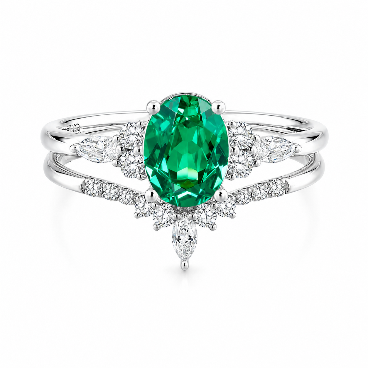 Oval Cut Tsavorite Engagement White Gold Green Wedding Set Emerald Ring