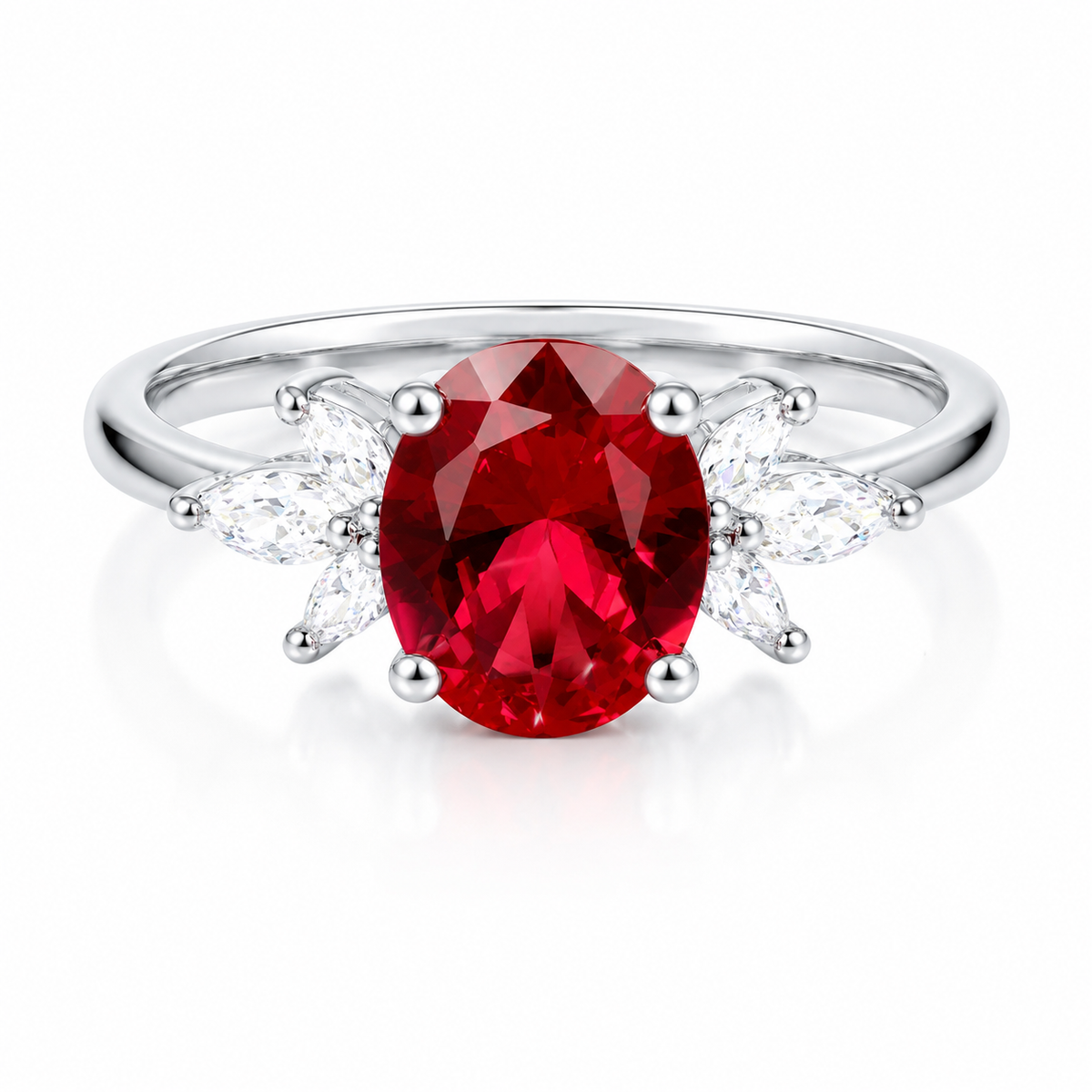 Vintage Oval Cut Ruby Moissanite Engagement 14K White Gold Promise Ring