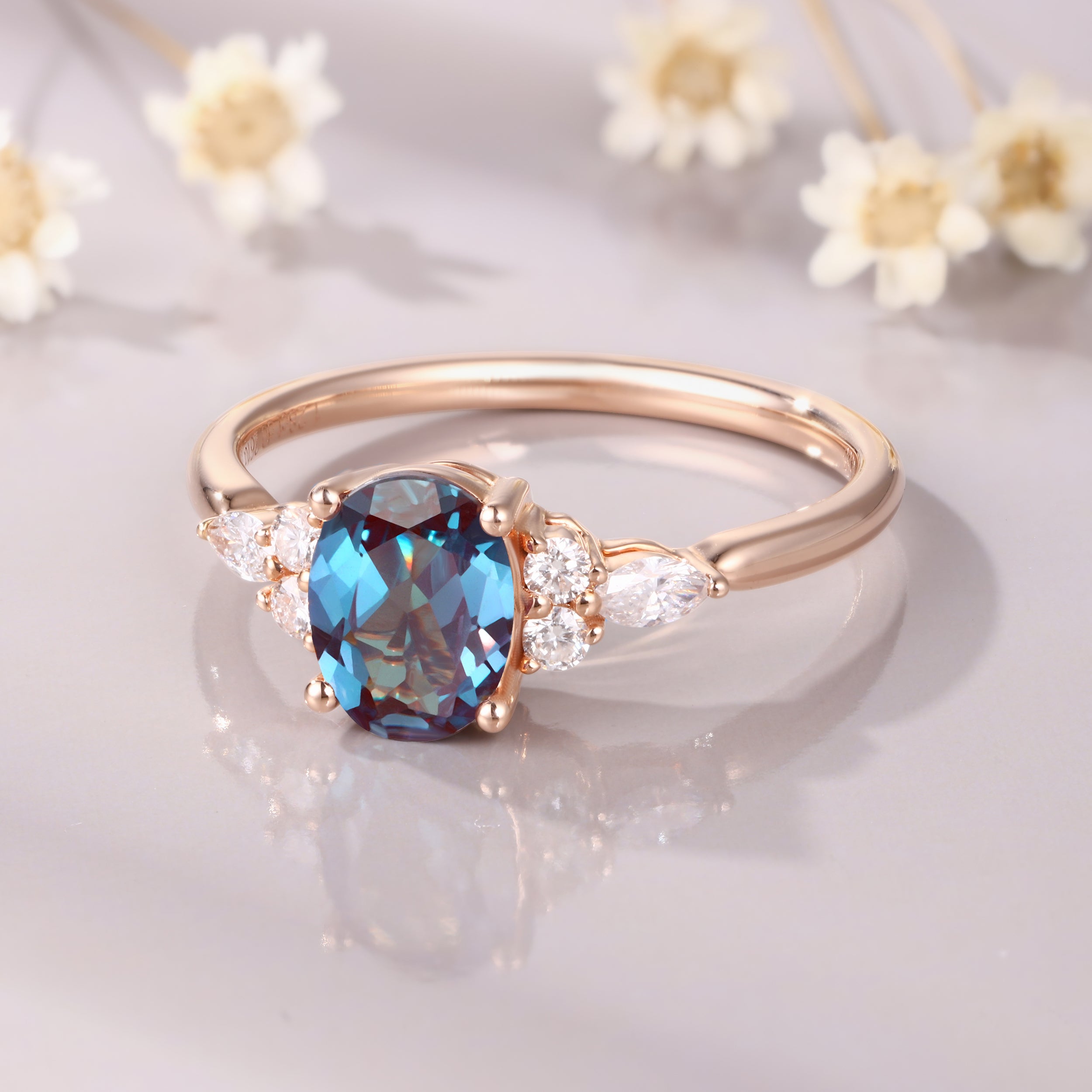 Oval Cut Alexandrite Color Changing Stone June Birthstone Promise Ring for Anniversary Gift