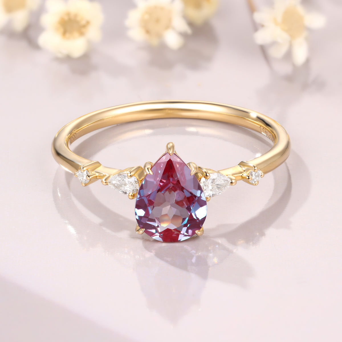 Vintage Teardrop Alexandrite Ring 14K Yellow Gold Alexandrite Engageme