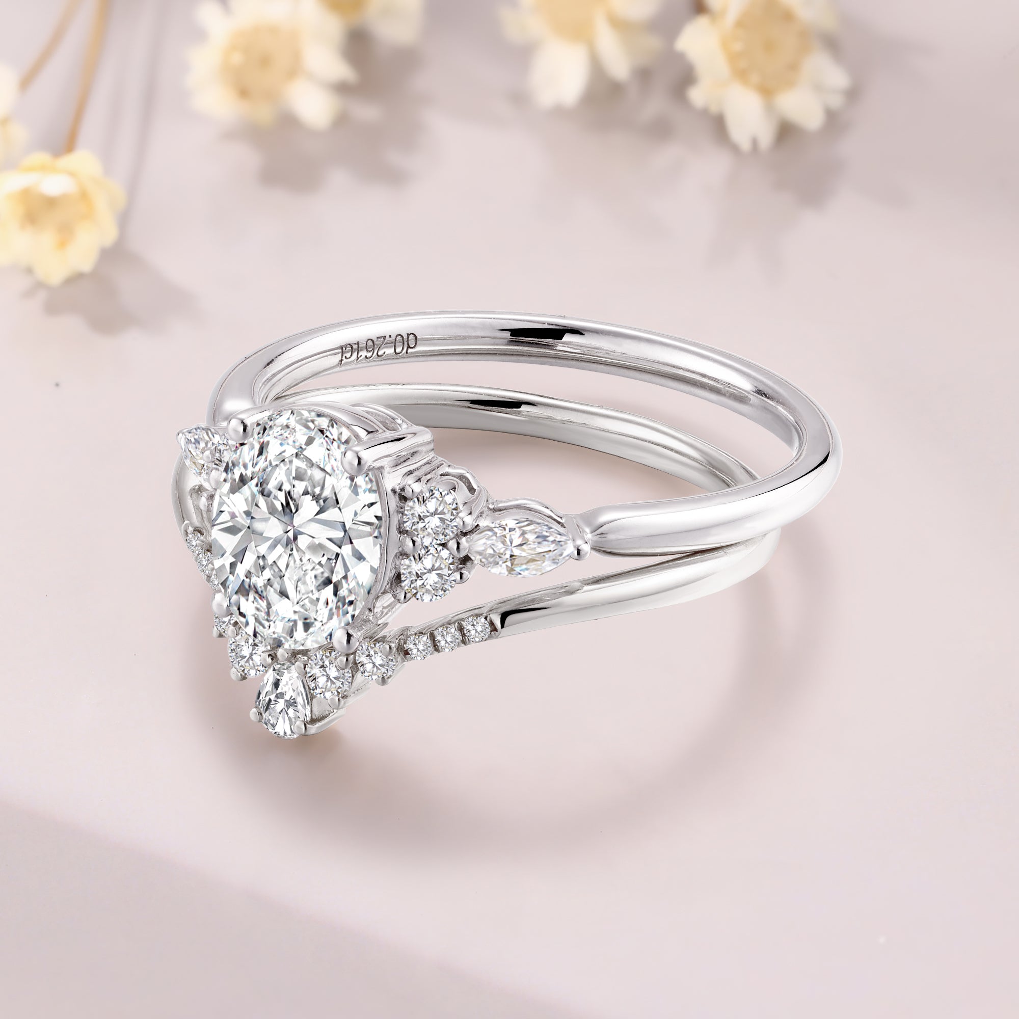 Oval Cut Moissanite Engagement Ring Set 14K White Gold Moissanite wedding bridal set gold promise ring set for women