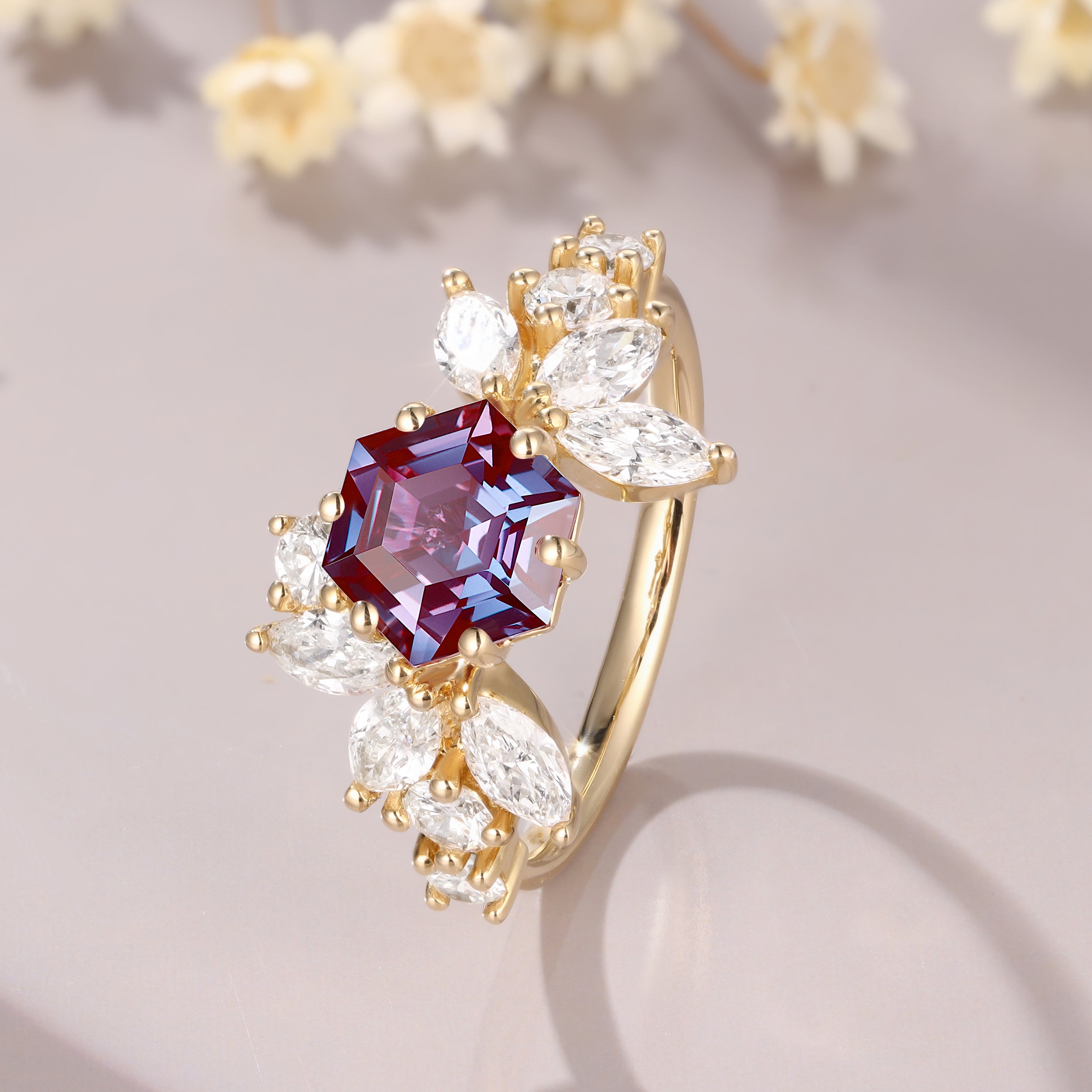 Vintage Hexagon Cut Alexandrite Engagement Anniversary Gift Anniversary Gift June Birthstone Ring