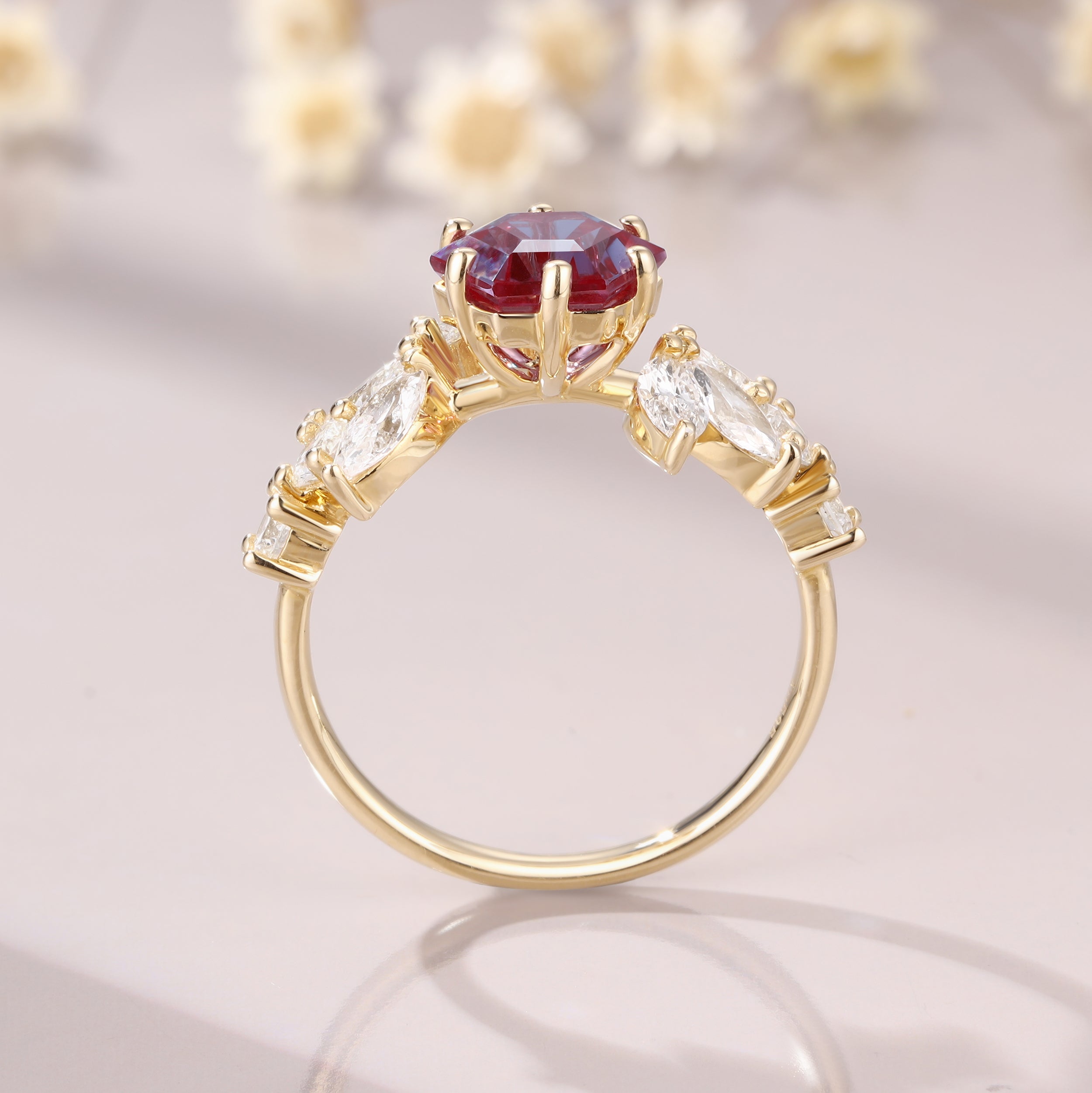 Vintage Hexagon Cut Alexandrite Engagement Anniversary Gift Anniversary Gift June Birthstone Ring