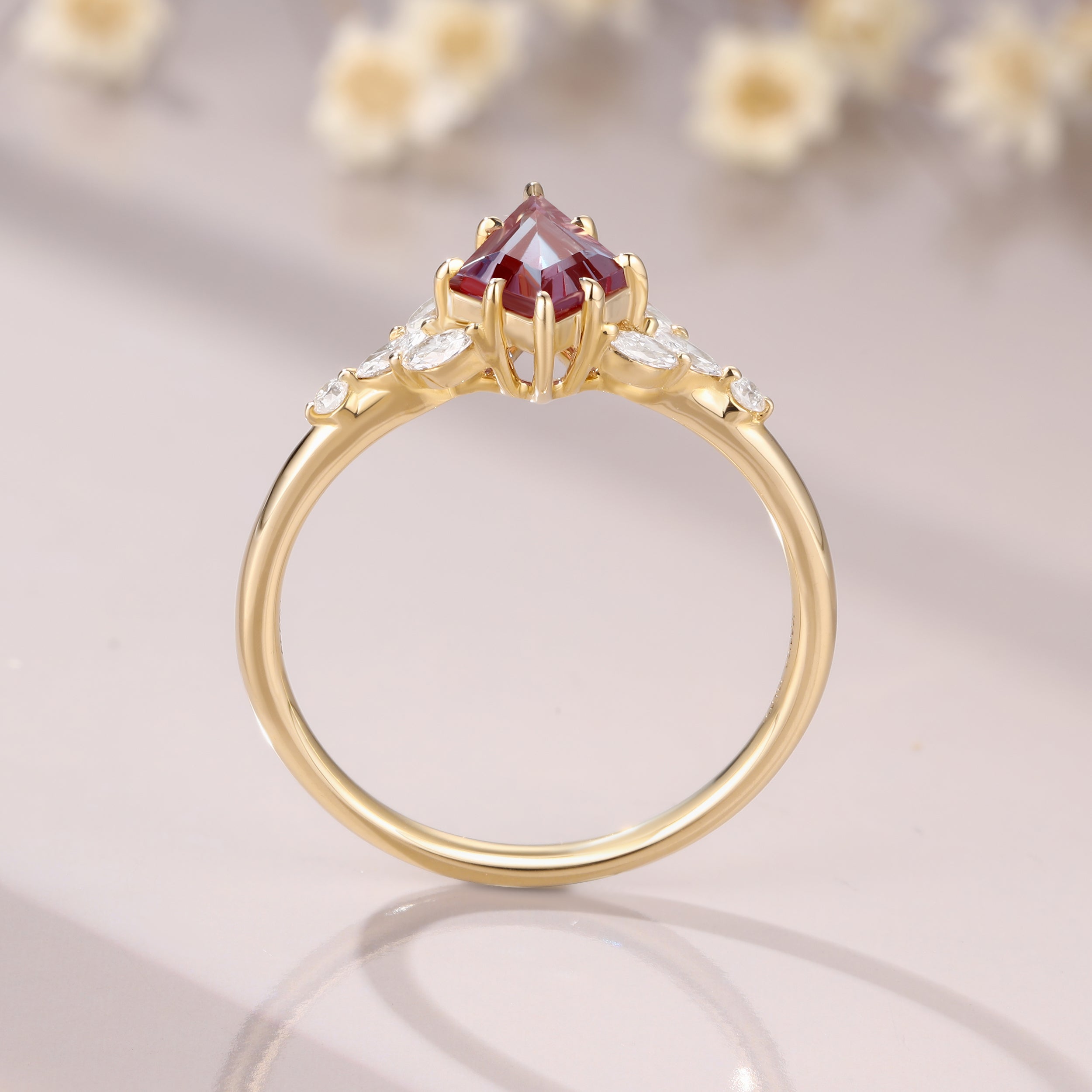 Vintage Kite Cut Alexandrite Engagement Unique Color Change Gemstone Ring