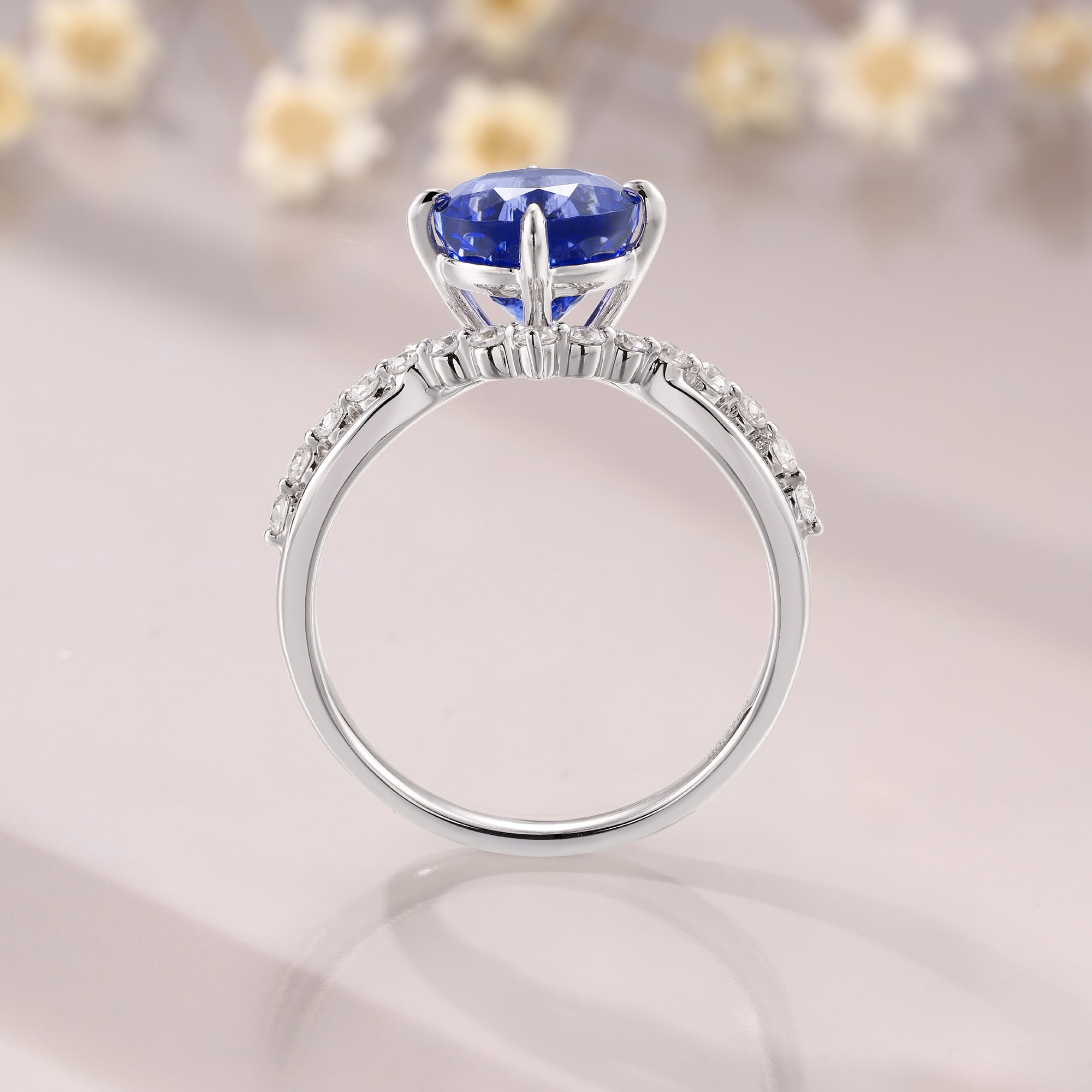 Round Cut Tanzanite Engagement 14K White Gold Twisted Solitaire Ring for Women
