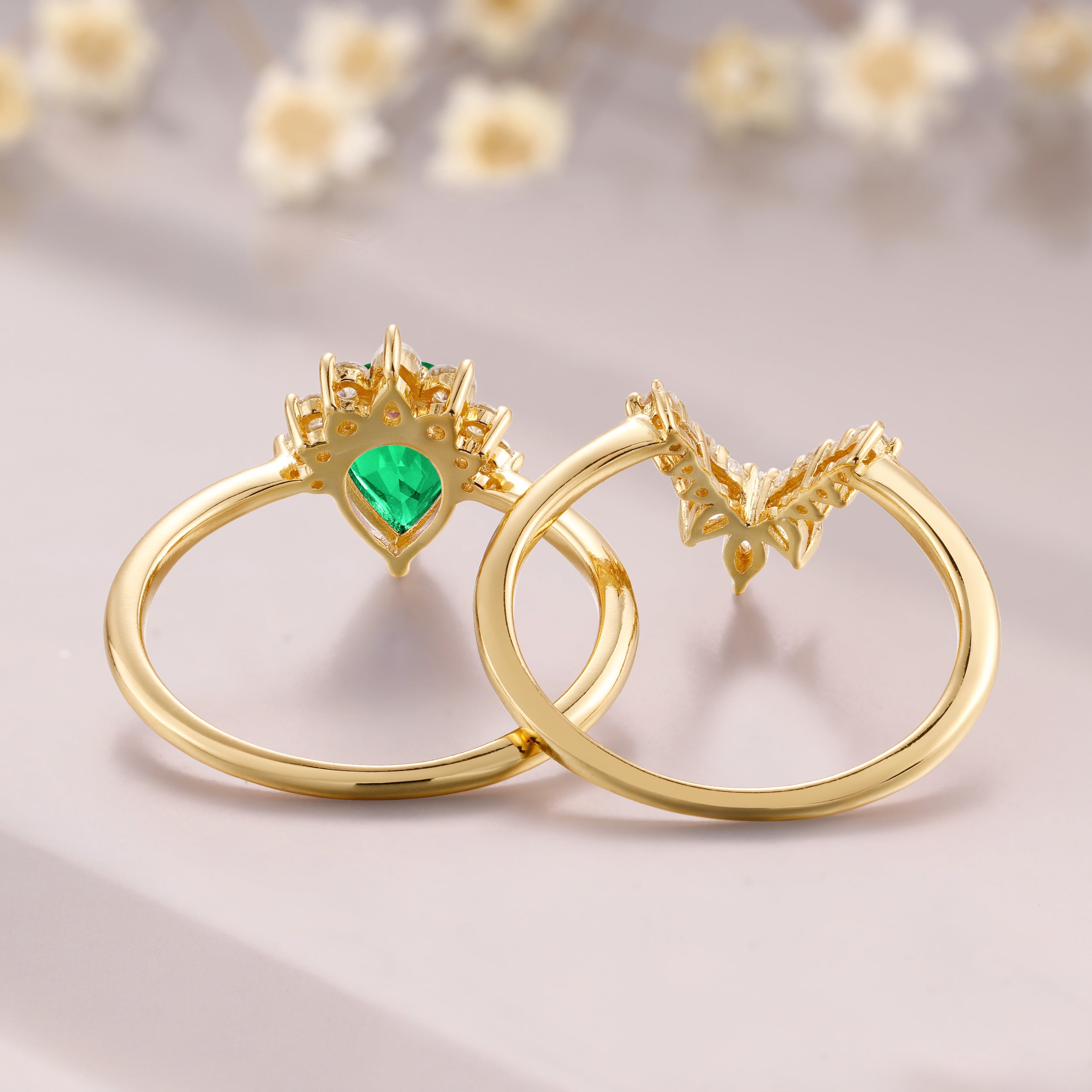 Tsavorite garnet engagement ring set 14K yellow gold marquise moissanite bridal set green gemstone ring gift for women