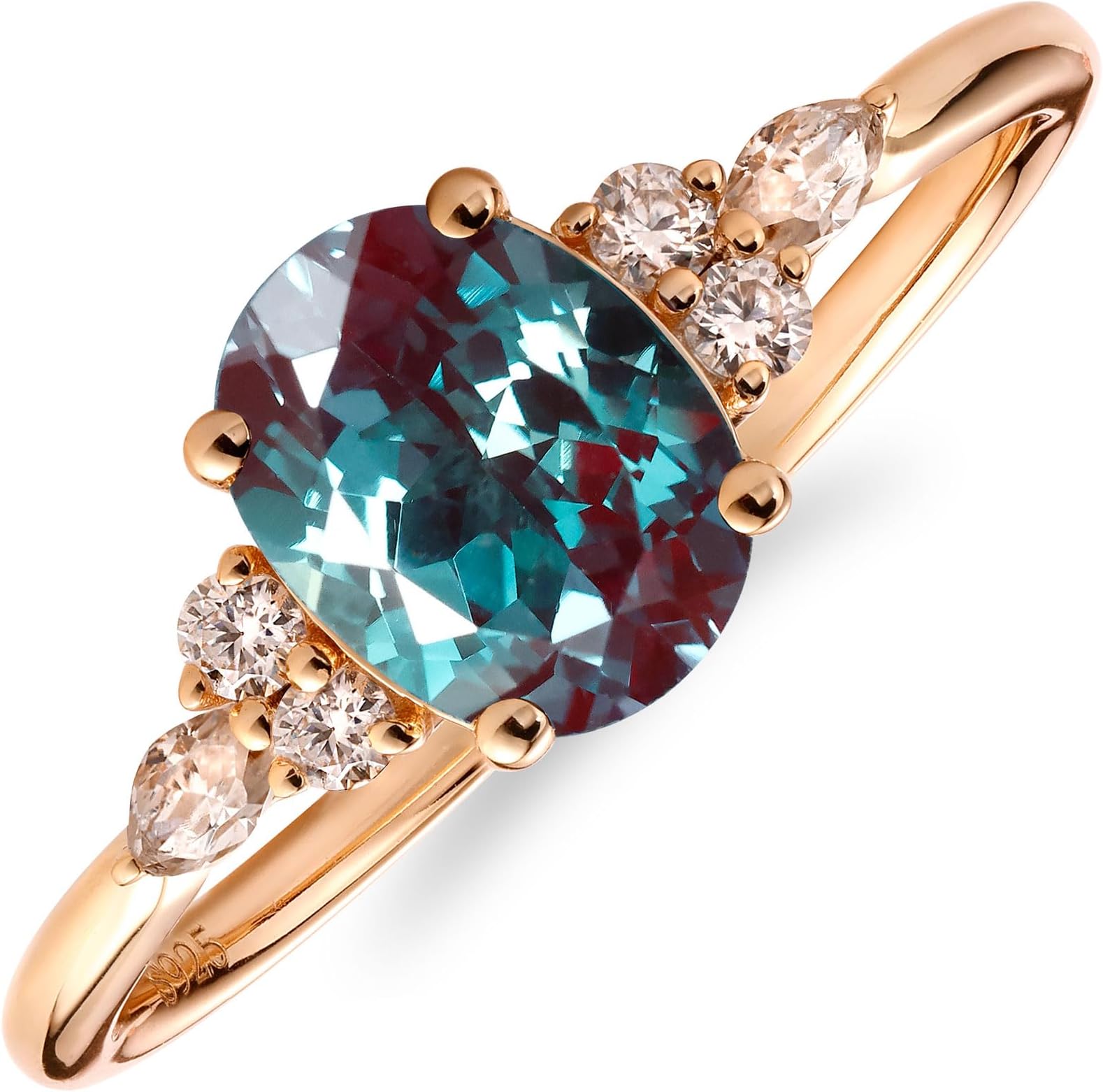 1.5CT Oval Cut Alexandrite Moissanite Lab Grown Classic Side Stone Ring in Rose Gold