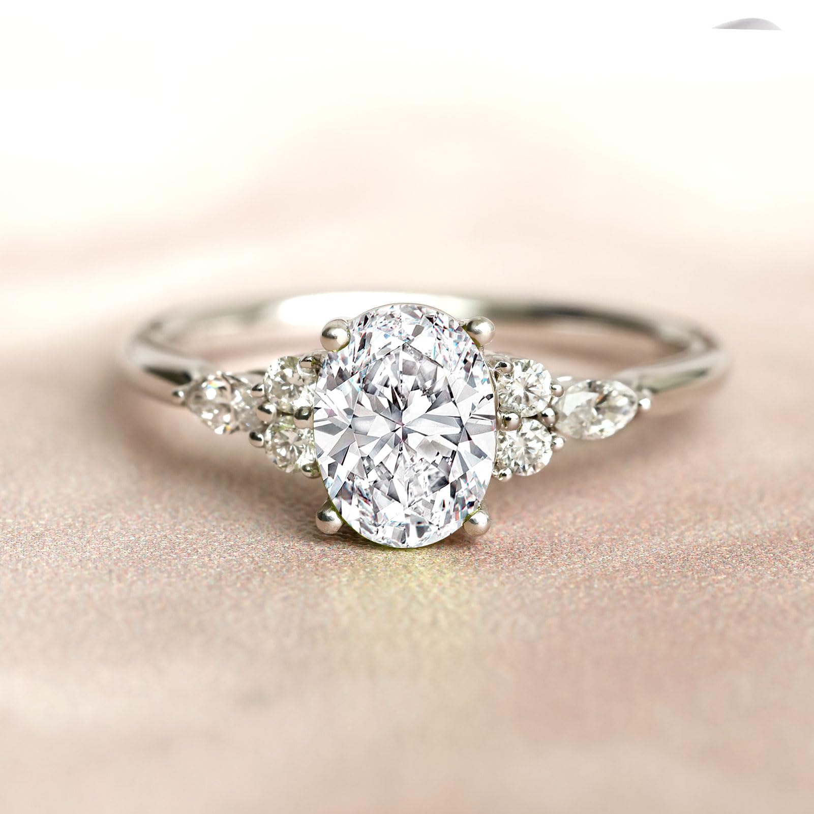1.5CT Oval Cut Moissanite Lab Grown Diamond Unique Promise Classic Engagement Ring